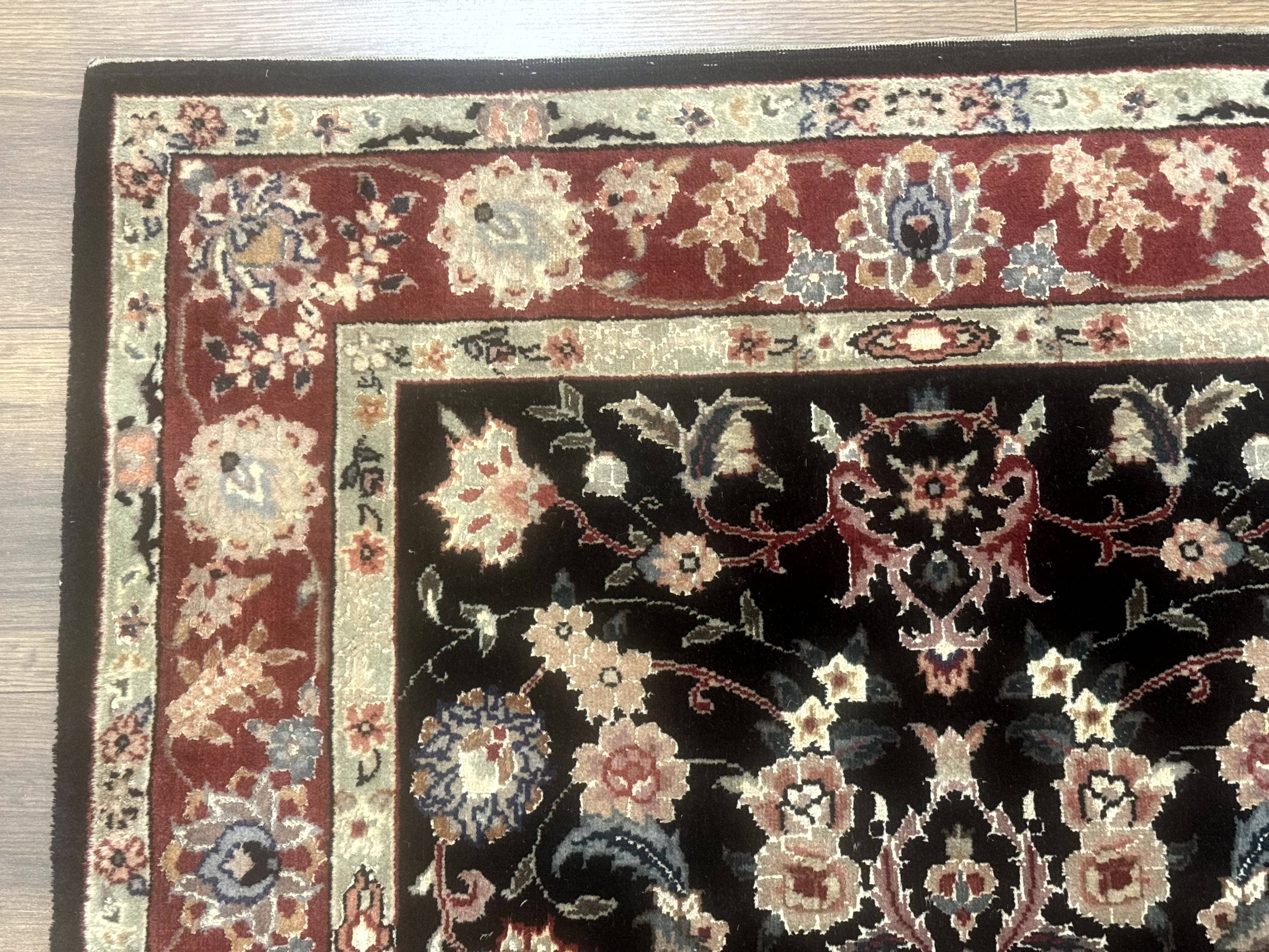 Black Sino Persian Rug 3x5, Wool with Silk Highlights, Floral, Fine 170 KPSI - Jewel Rugs