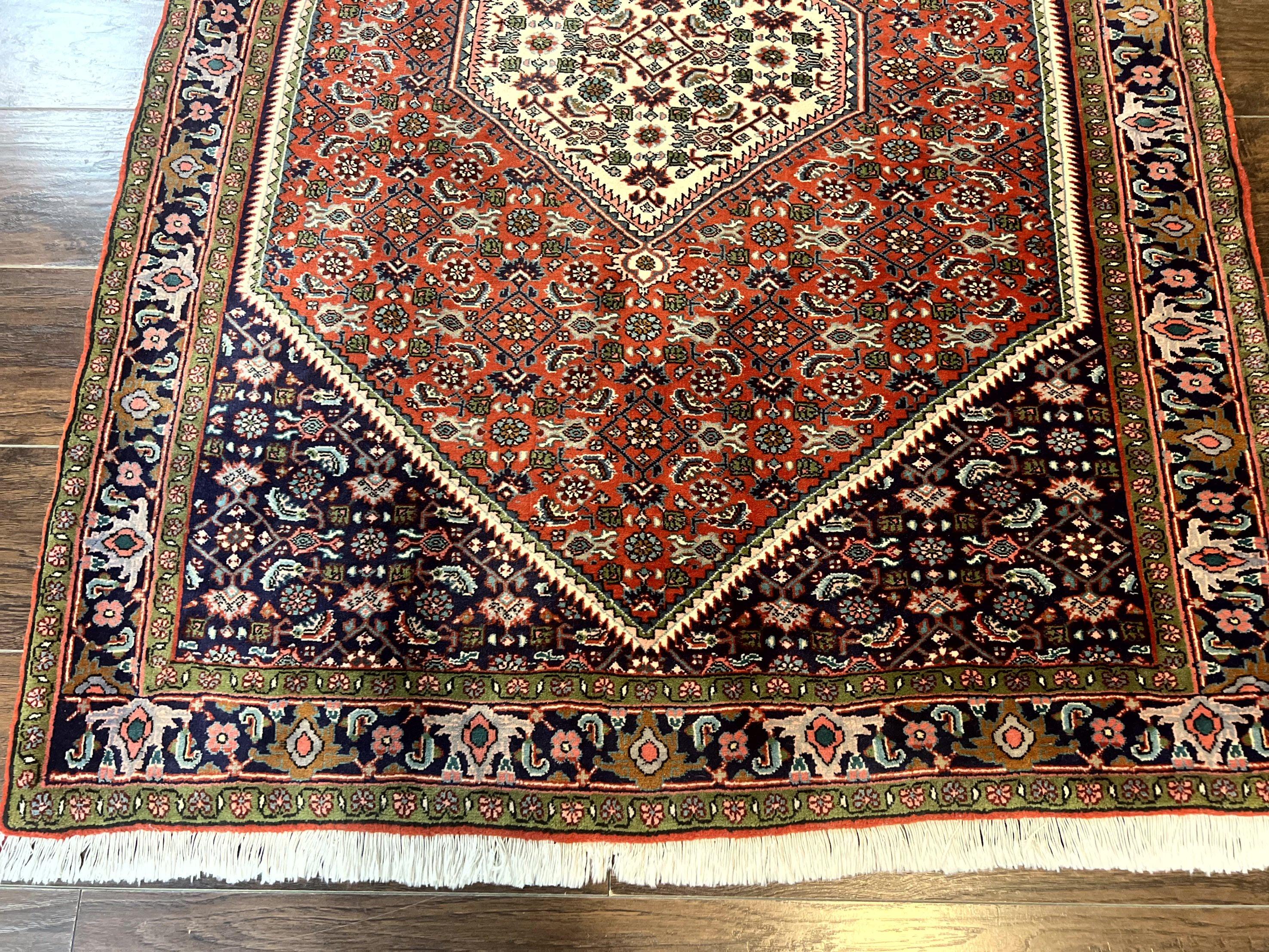 Persian Bidjar Rug 4x5, Finely Hand Knotted Vintage Carpet, Red and Navy Blue, Handmade Wool Rug, 180 KPSI - Jewel Rugs