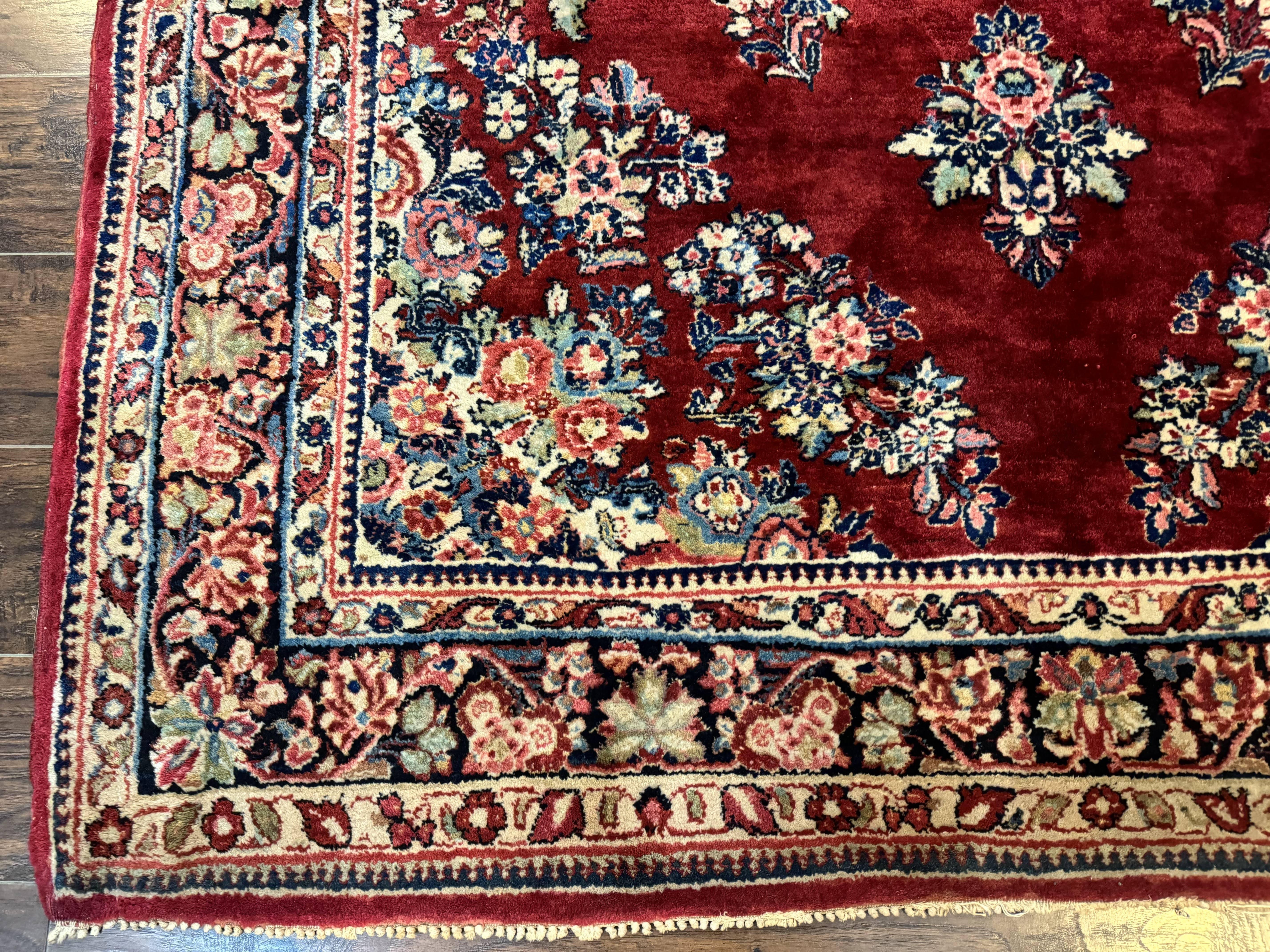 Antique Persian Sarouk Rug 6x9, Red Navy Blue, Handmade, Wool - Jewel Rugs