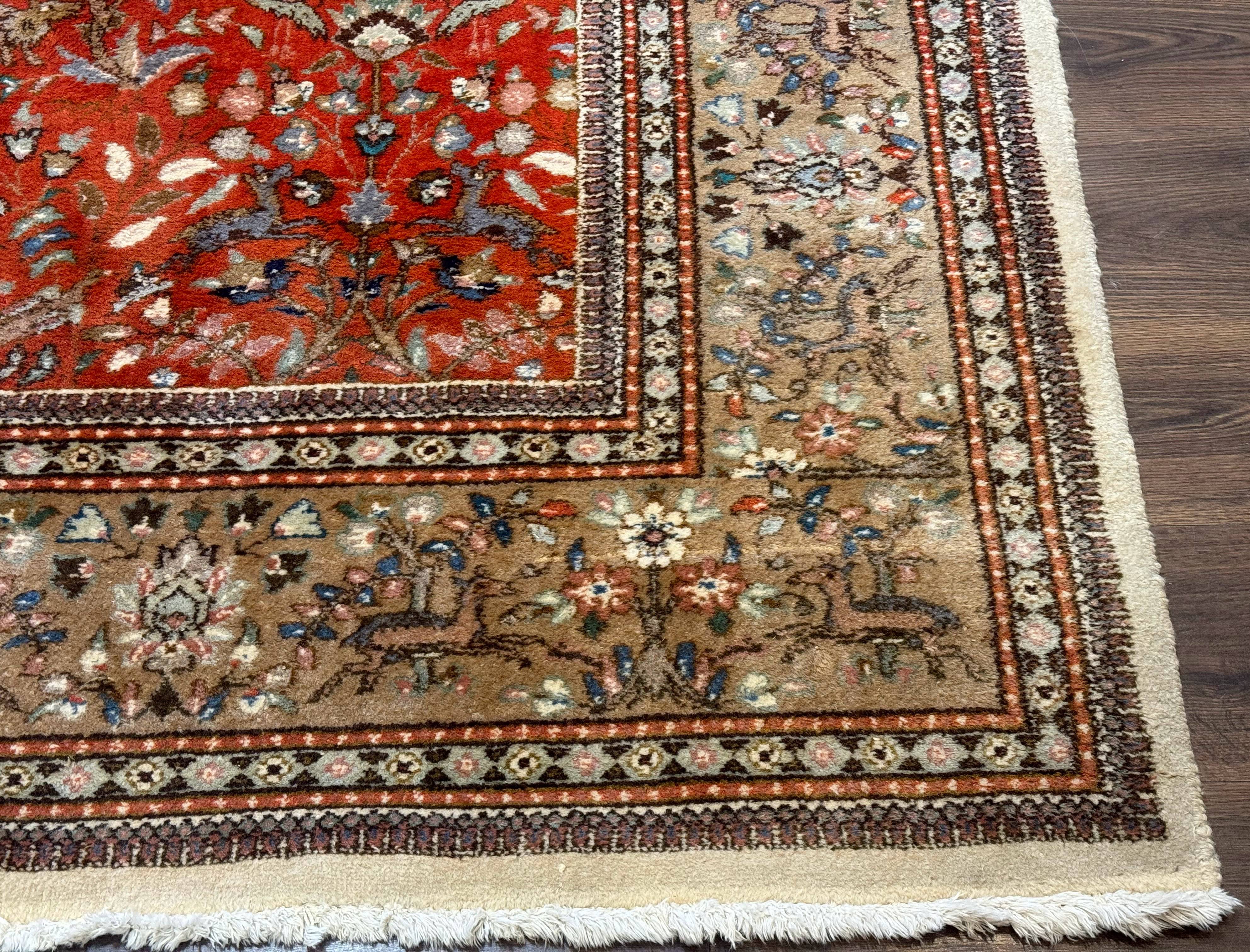 Persian Tabriz Rug 6x10, Burnt Orange and Tan, Animal Pictorials, Deer, Floral, Taba Tabae Carpet - Jewel Rugs