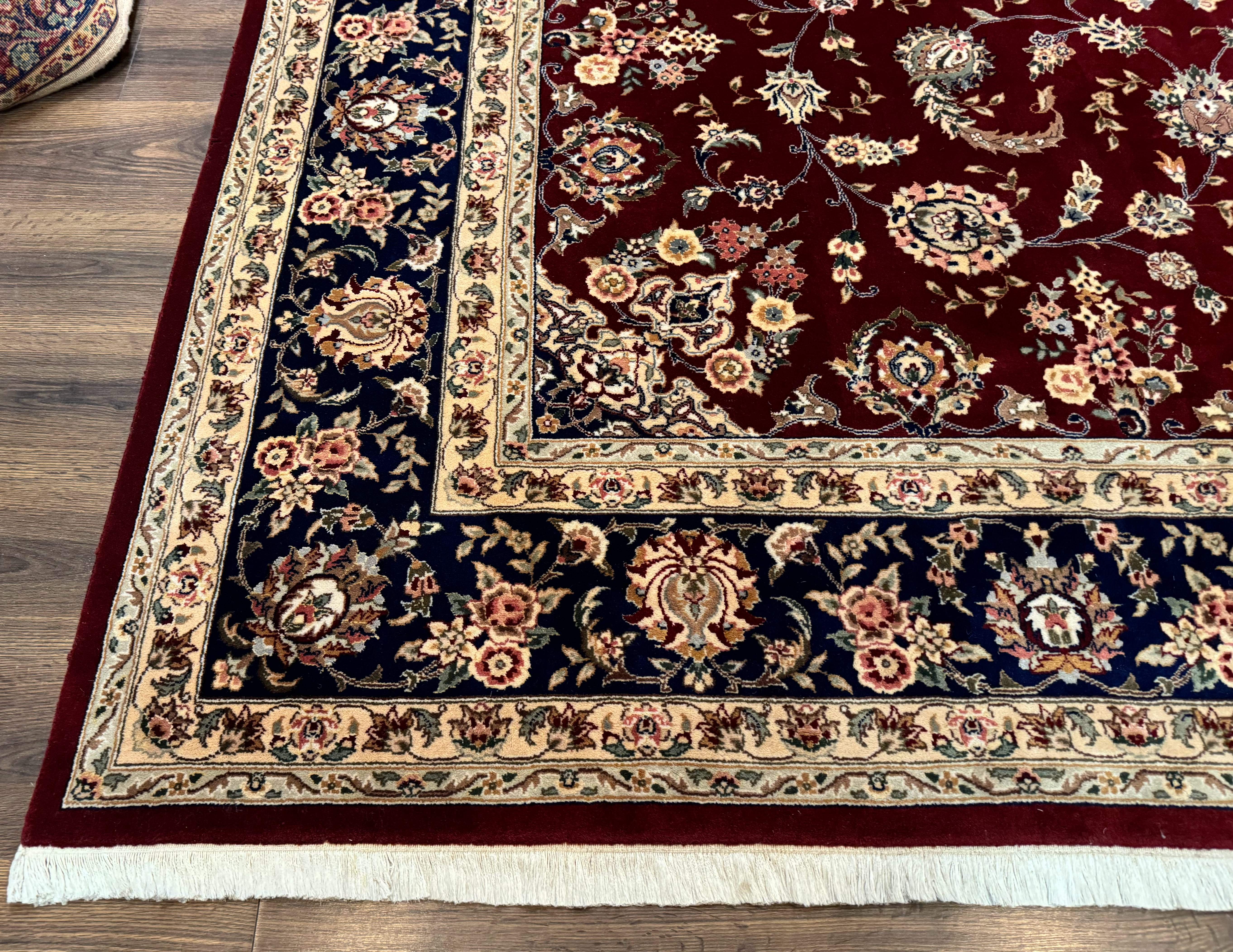 Sino Persian Rug 9x11, Burgundy and Navy Blue, Fine 200 KPSI, Floral Allover - Jewel Rugs