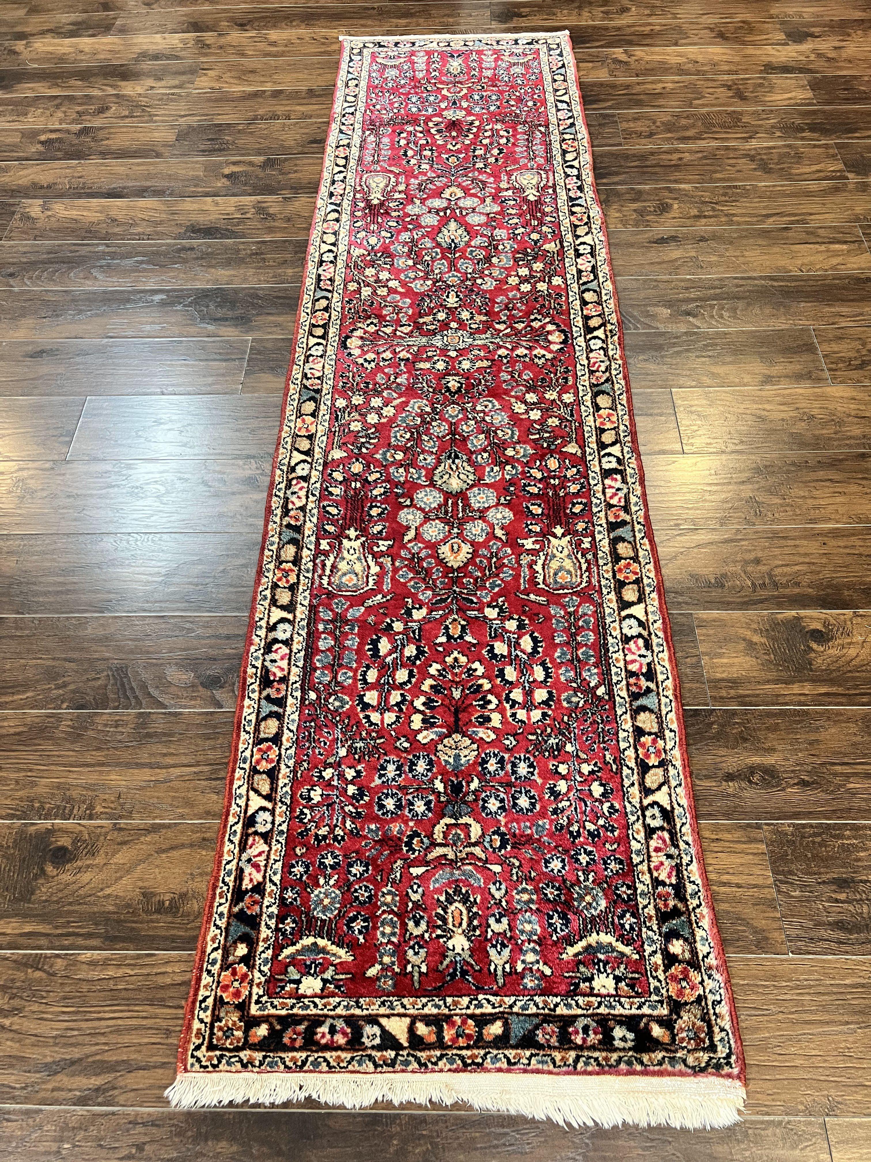 Antique Persian Runner Rug 2.6 x 10, Persian Hamadan Lilian Rug, Floral Wool Handmade 1920s Sarouk Carpet, Rug for Hallway, 10ft Runner - Jewel Rugs