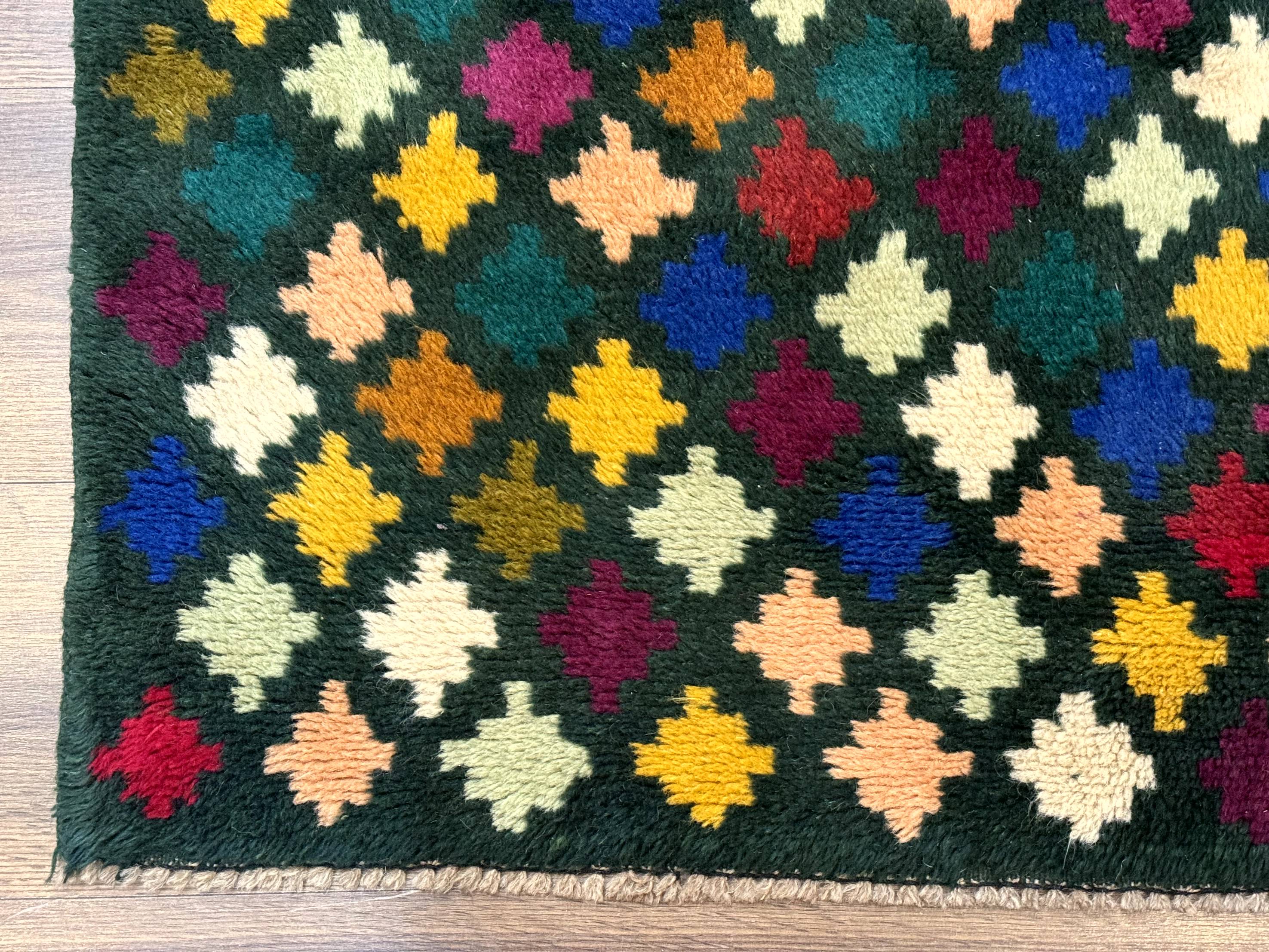 Afghan Balouch Rug 3x5, Dark Green and Multicolor, Wool, Handmade - Jewel Rugs