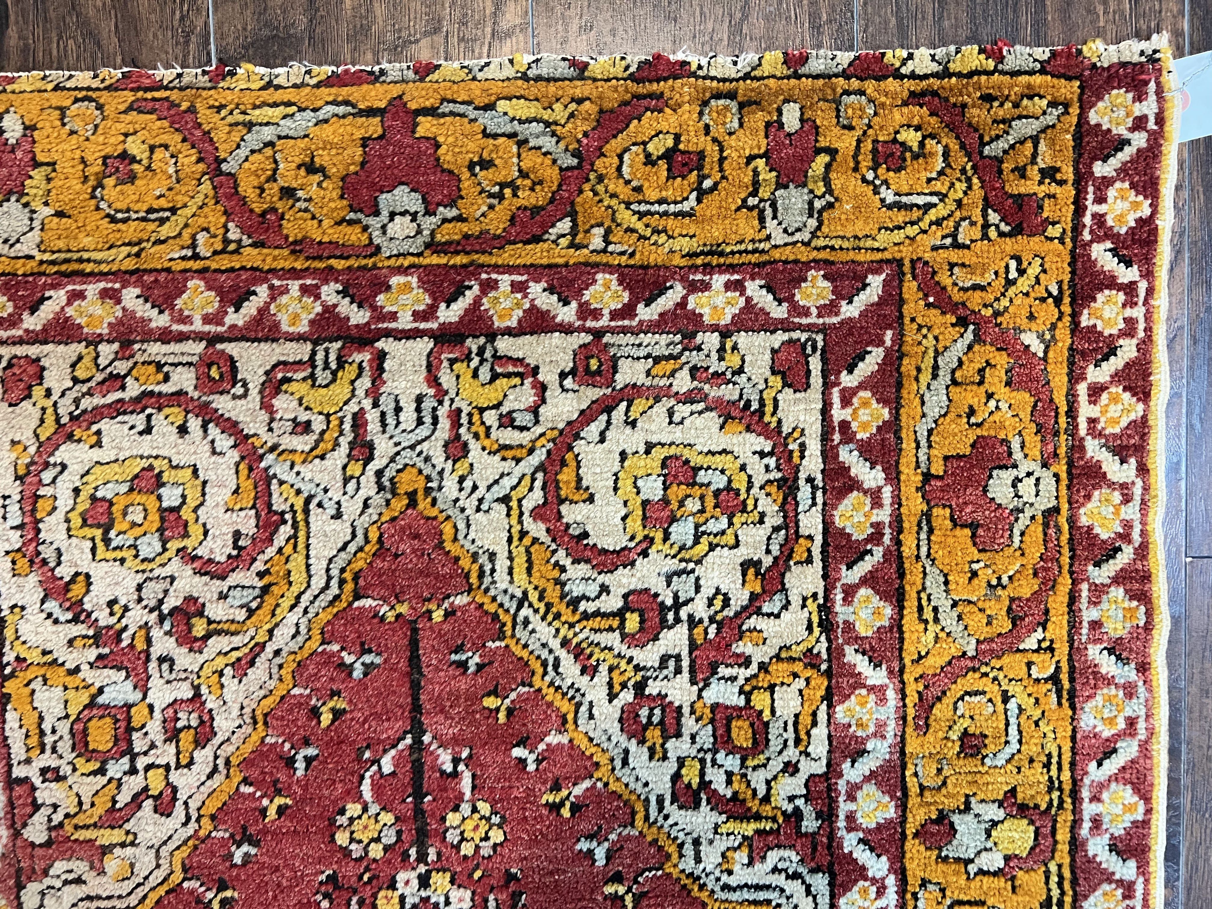 Antique Turkish Prayer Rug 3x5, Hand Knotted Turkish Melas Oushak Wool Carpet, Mehrab Rug, Orange & Red Vintage Rug 3 x 5 Collectible - Jewel Rugs