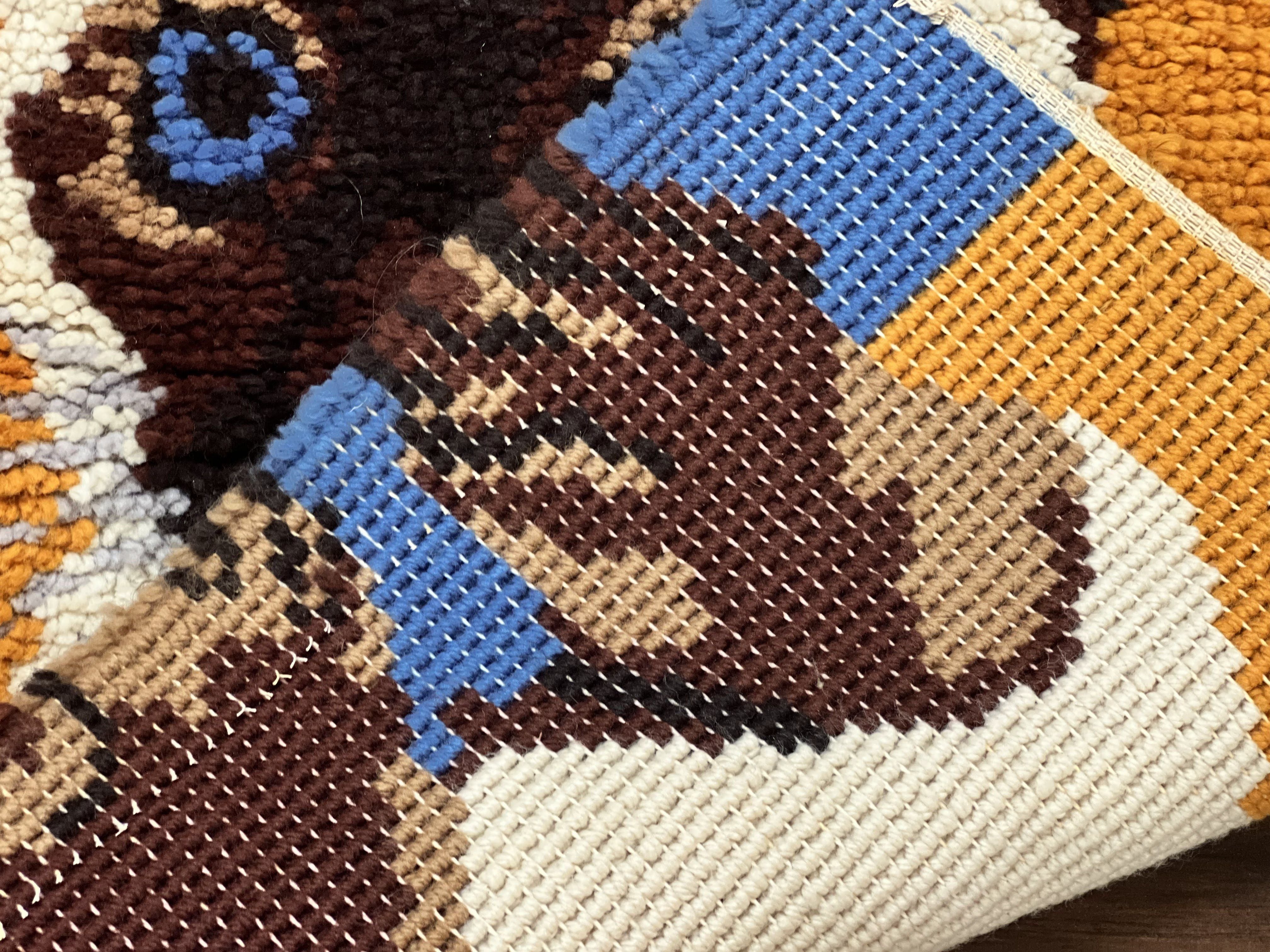 Small Shag Rug with Siamese Cat Pictorial, 2x3 ft Rug, Wool, Vintage, Danish Rya Shag Rug, Orange - Jewel Rugs