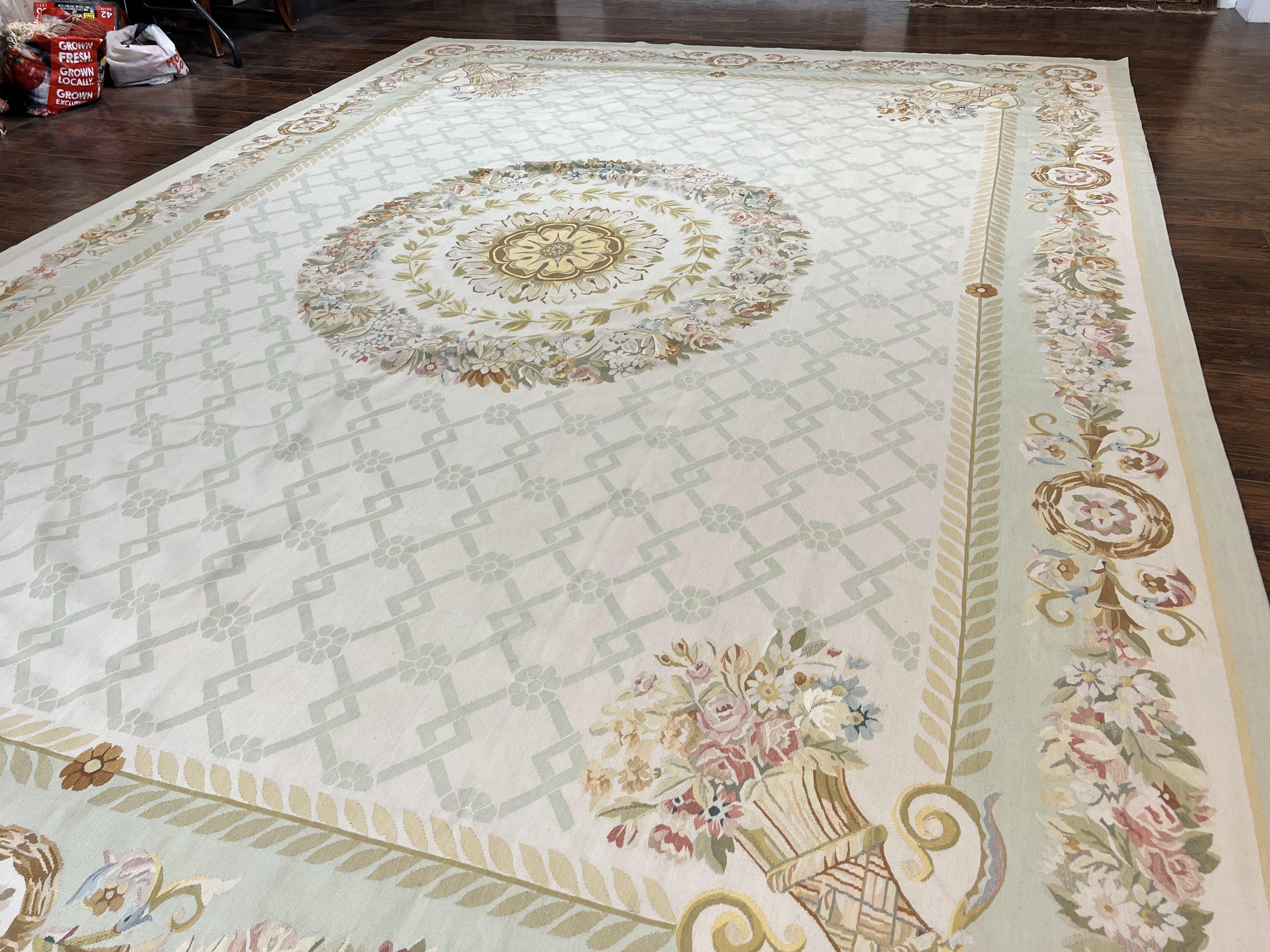 10x14 Aubusson Rug, Wool Handmade Vintage Carpet, French European Design, Elegant - Jewel Rugs