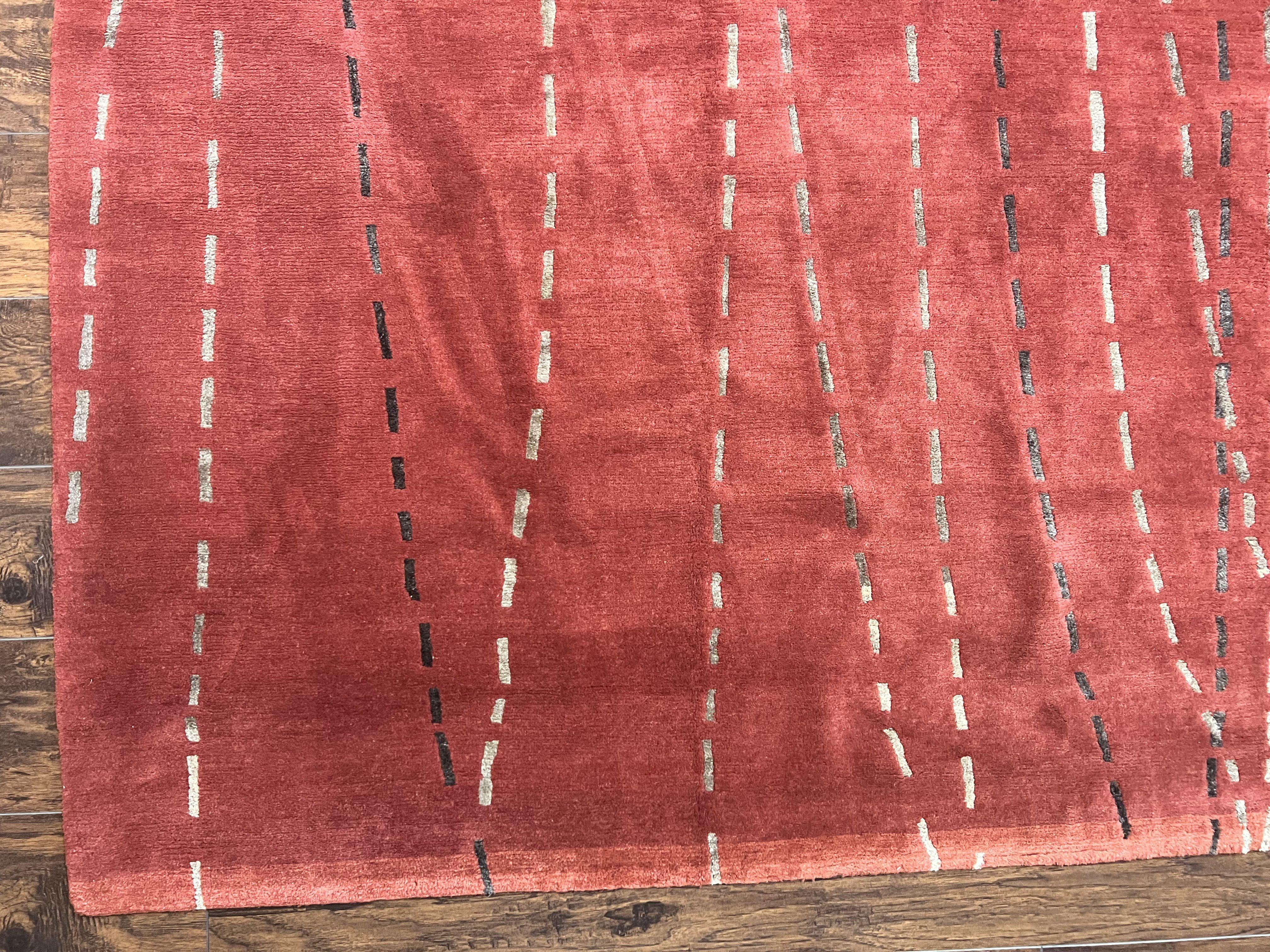 Oversized Nepali Rug 11x17, Wool & Silk Hand Knotted Modern Carpet, Red Extra Large Handmade Tibetan Carpet - Jewel Rugs