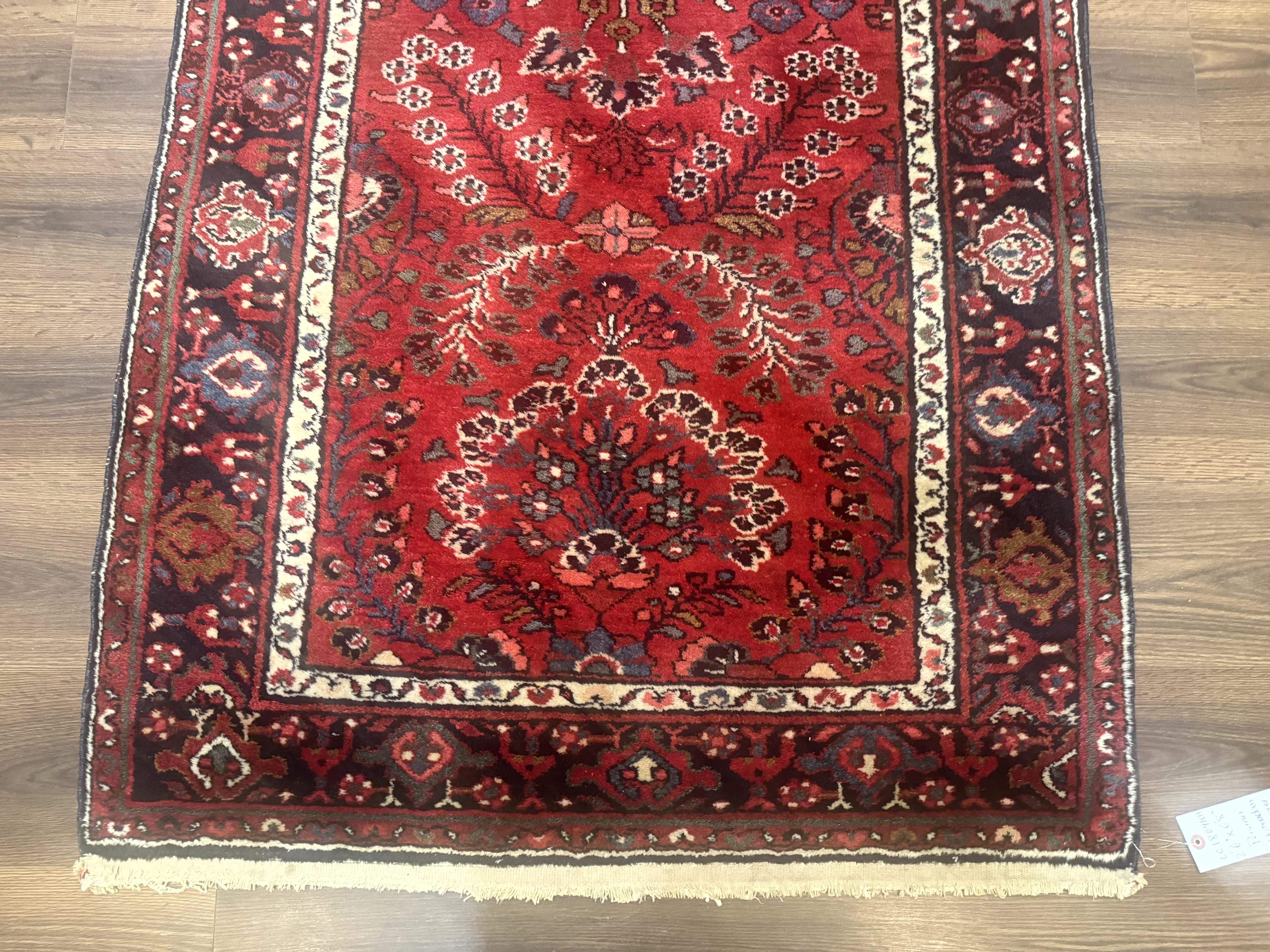 Red Persian Rug 2.6 x 6.8, Floral, Antique Per'sian Carpet, Persian Malayer Rug, Hamadan Rug - Jewel Rugs