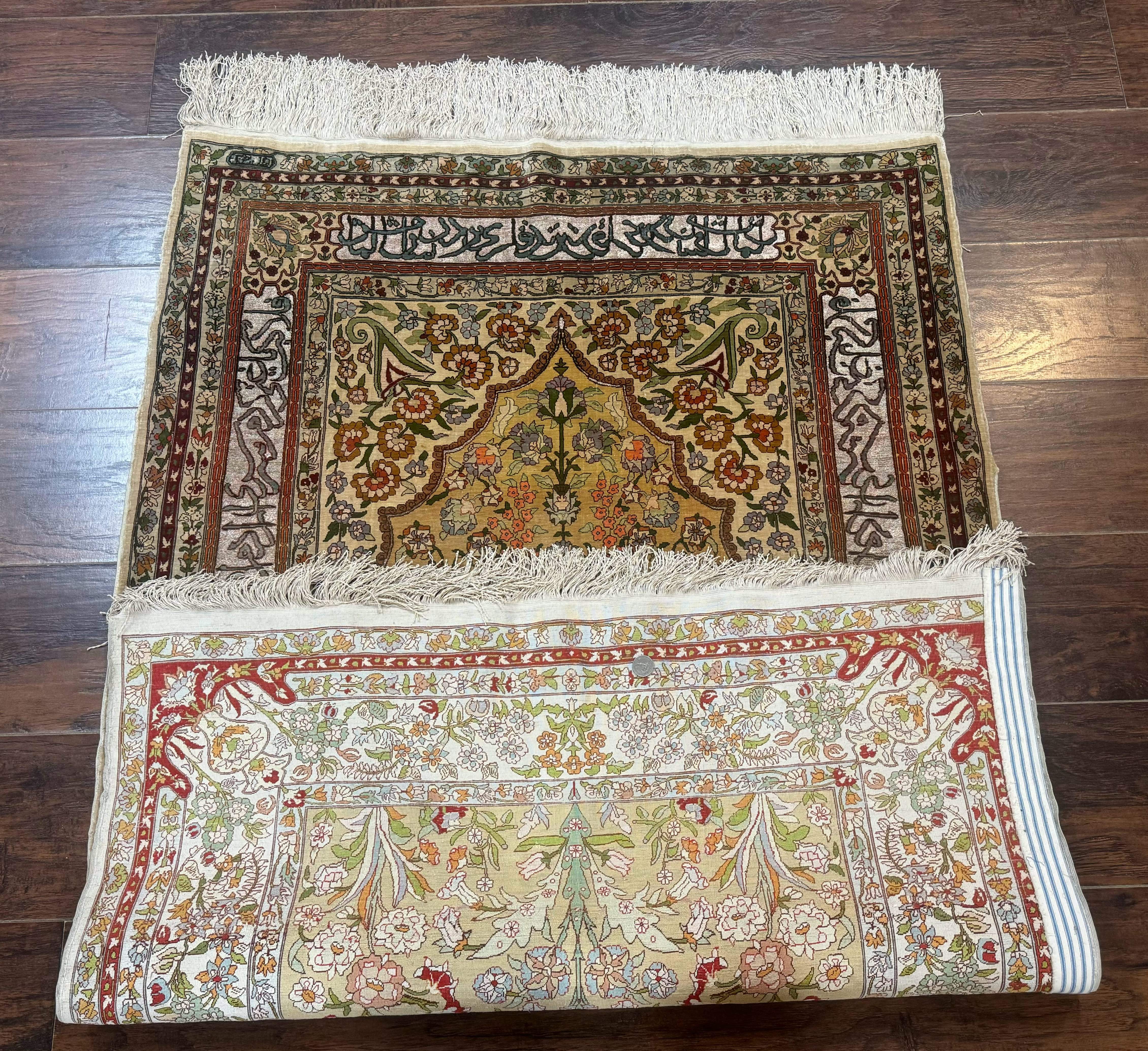 Silk Turkish Hereke Rug 3x5 – Gold, Silk with Metal Threads, Exceptionally Fine 700 KPSI - Jewel Rugs