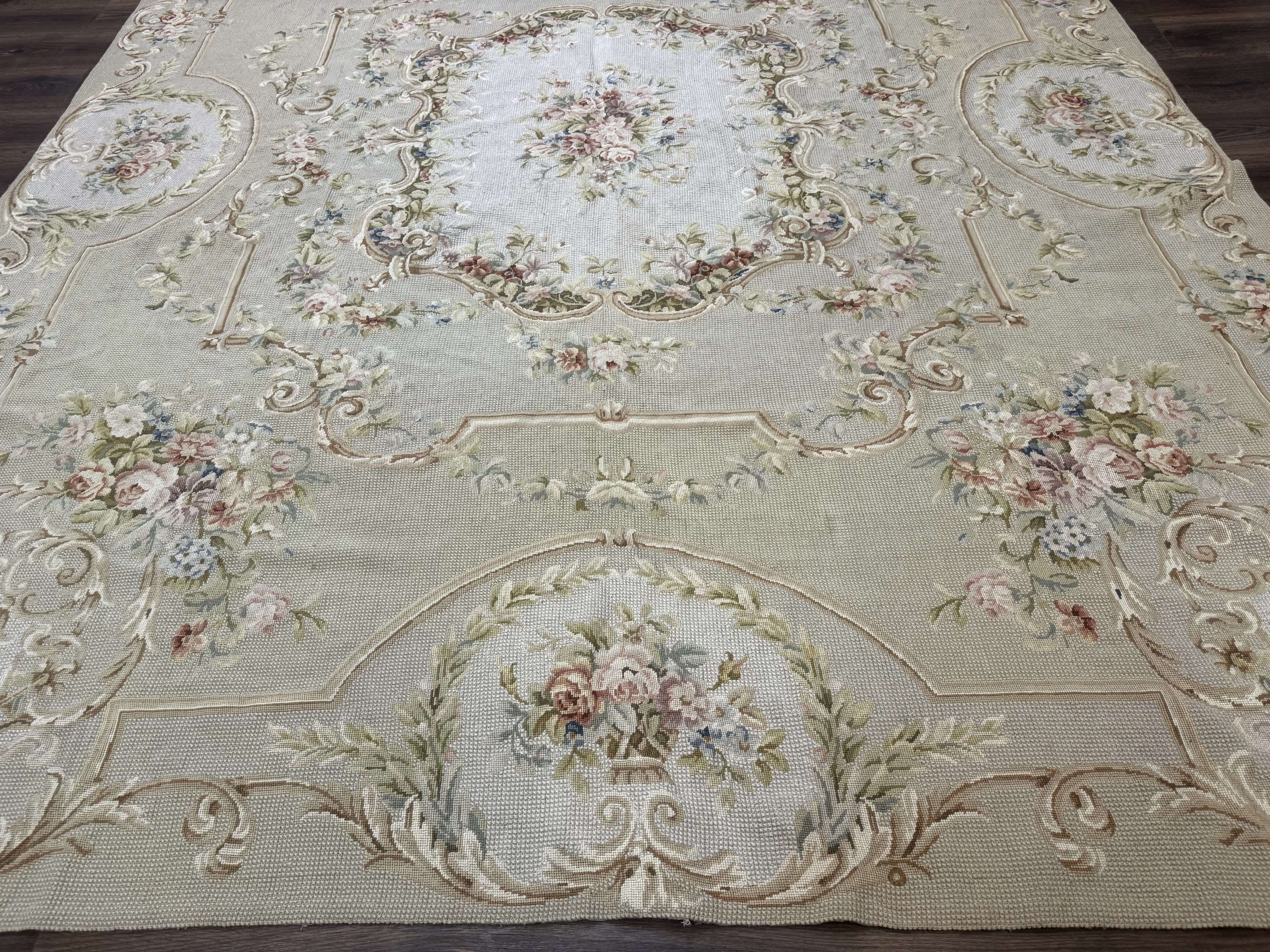 Needlepoint Rug 8x10, Aubusson Carpet, European Design - Jewel Rugs