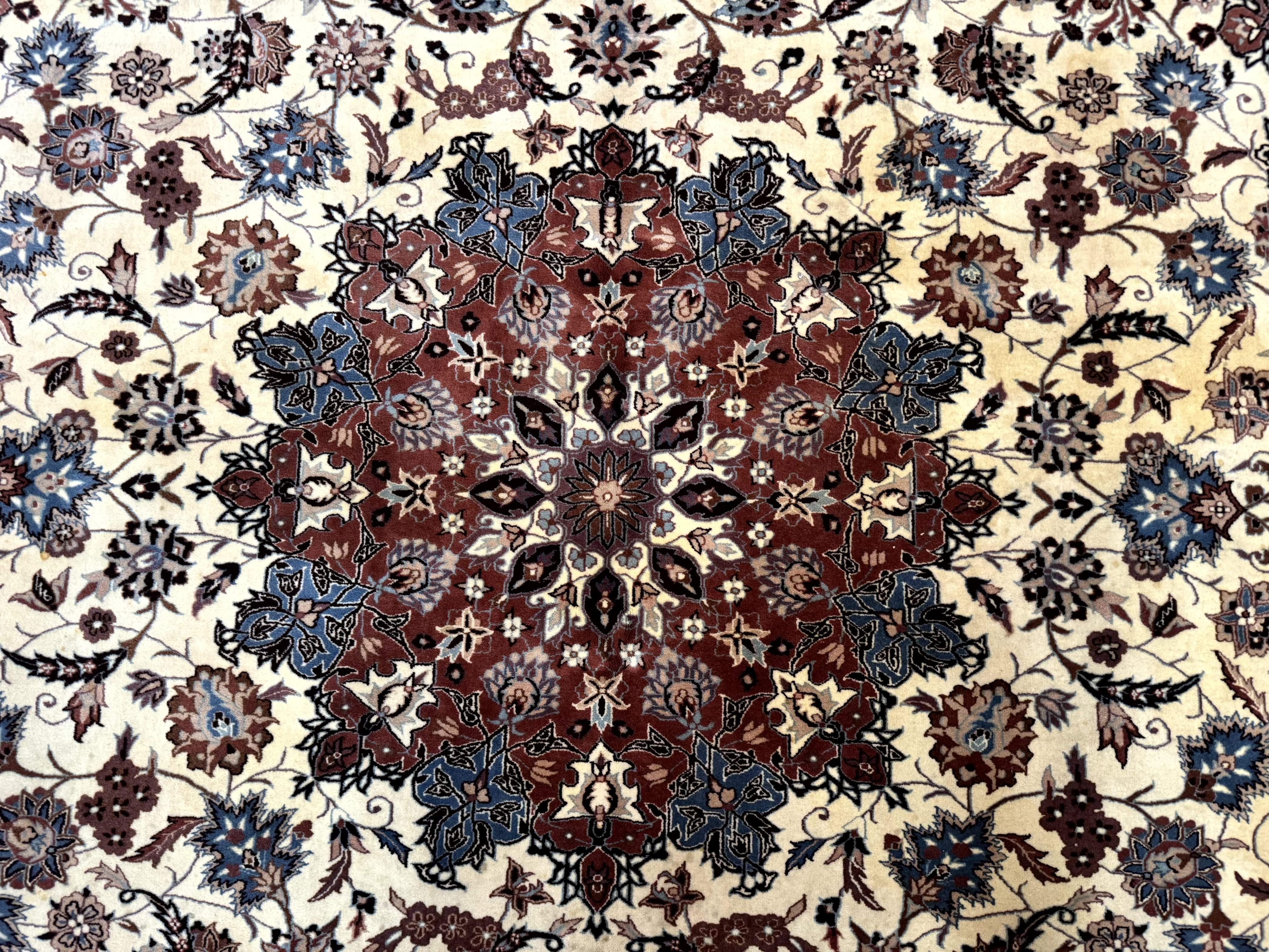 Persian Rug 8x10, Sino Persian Floral Medallion Carpet, Traditional Wool Area Rug, Cream and Brick Red, Fine 210 KPSI - Jewel Rugs