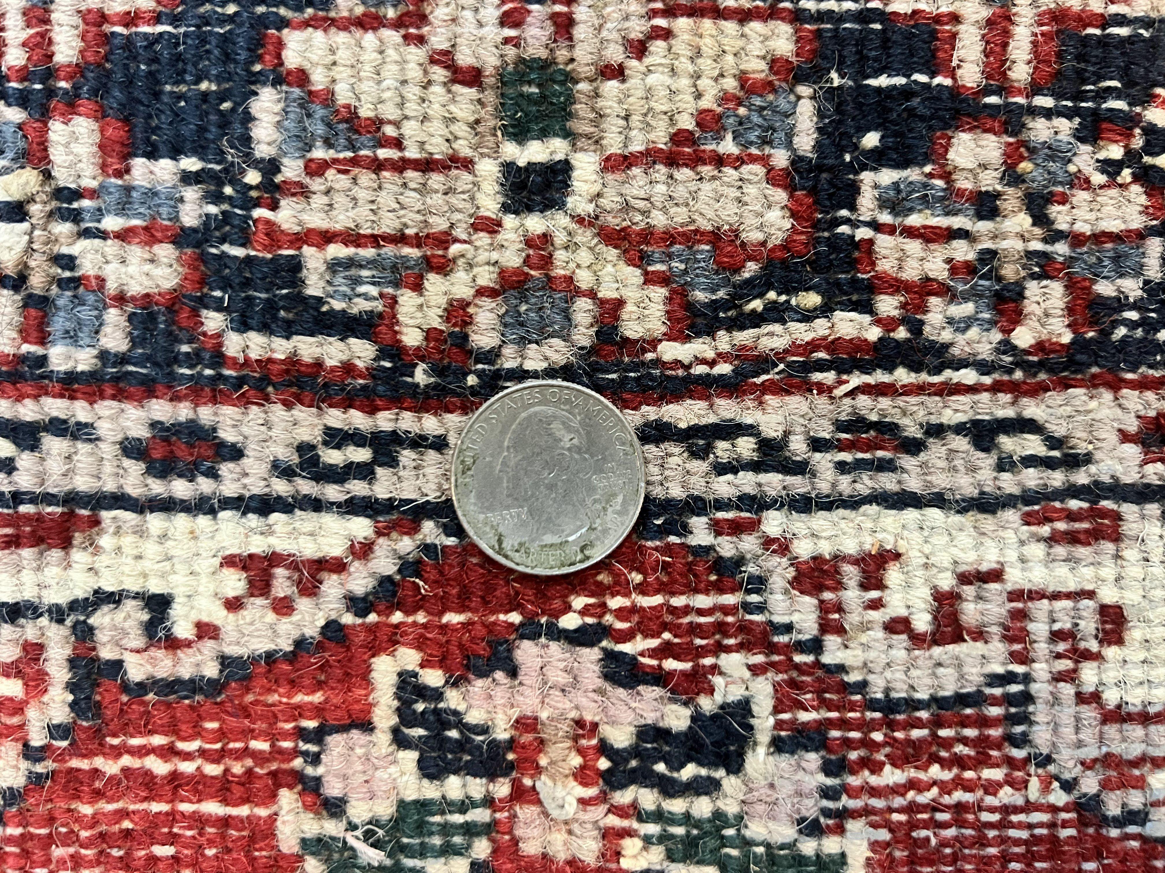 Indo Sarouk Runner Rug 3x8, Wool Hand Knotted Vintage Carpet, Red & Navy Blue Oriental Persian Runner 3 x 8, Floral Hallway Rug - Jewel Rugs