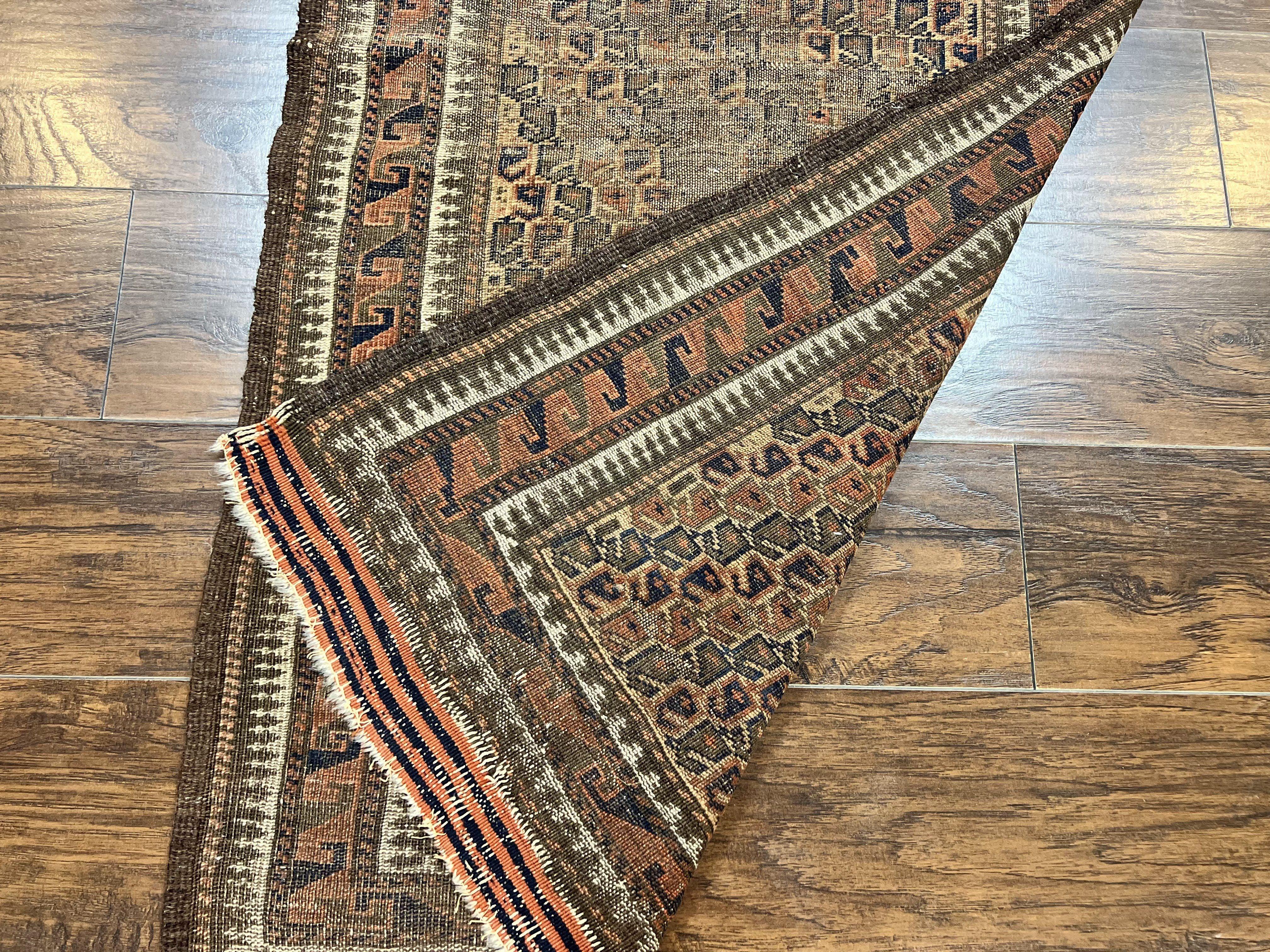 Antique Balouch Rug 3x5, Wool Hand Knotted Carpet, Allover Pattern, Afghan Tribal Rug, Low Pile Distressed Vintage Oriental Carpet - Jewel Rugs