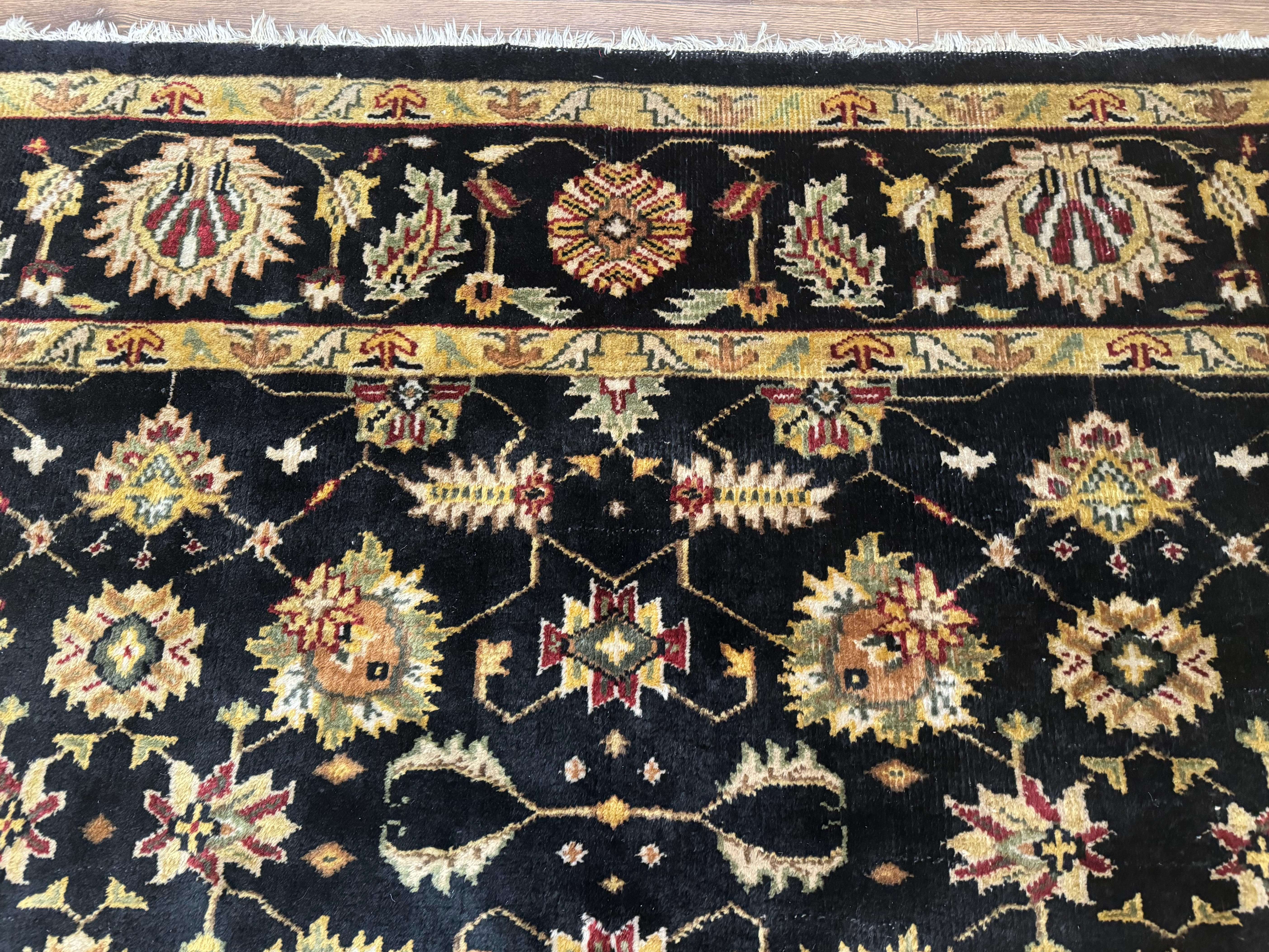 Indo Persian Mahal Rug 8x10, Black and Gold, Wool Hand Knotted Oriental Carpet - Jewel Rugs