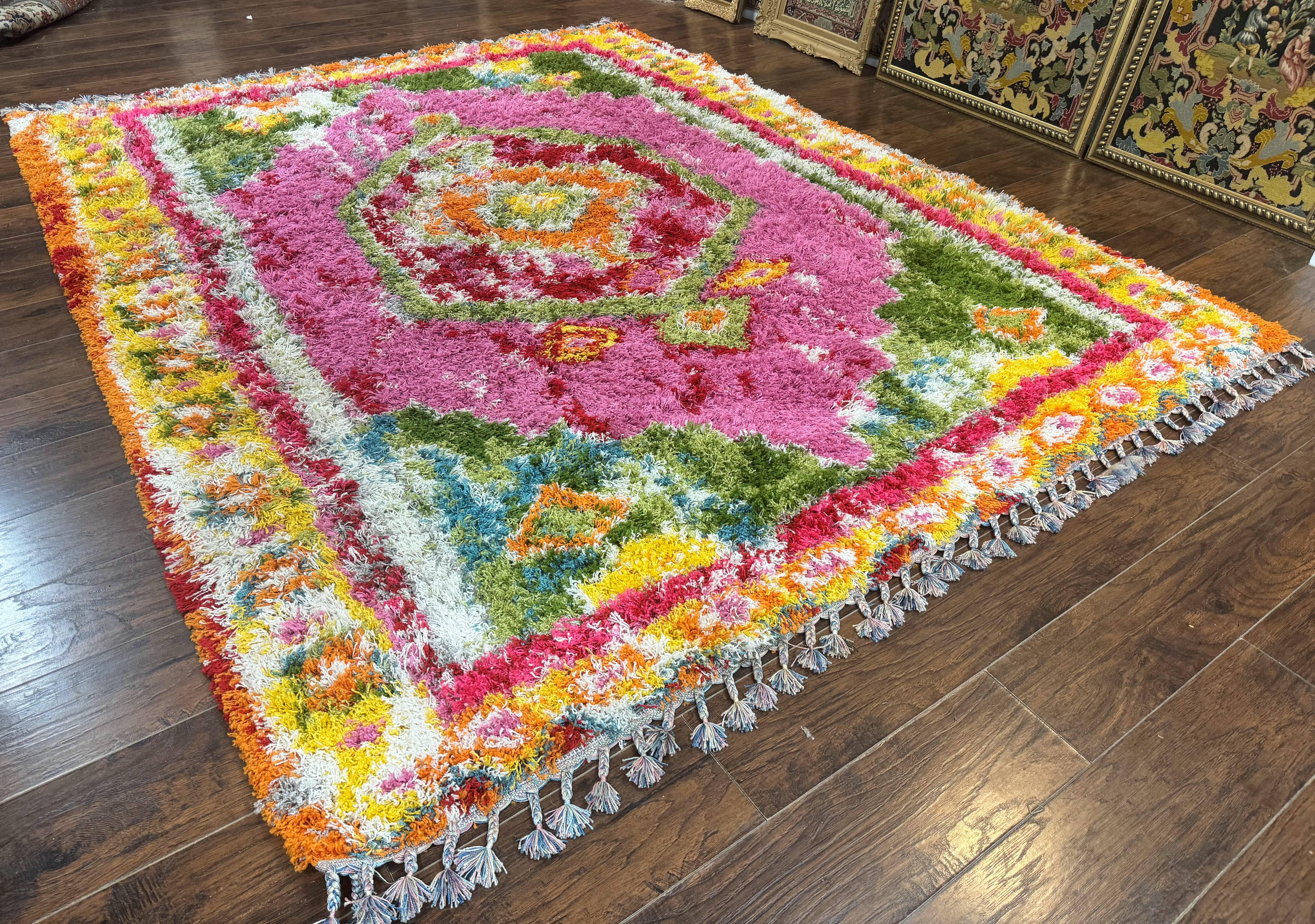 Colorful Shag Rug 8x10, Fuchsia and Multicolor - Jewel Rugs