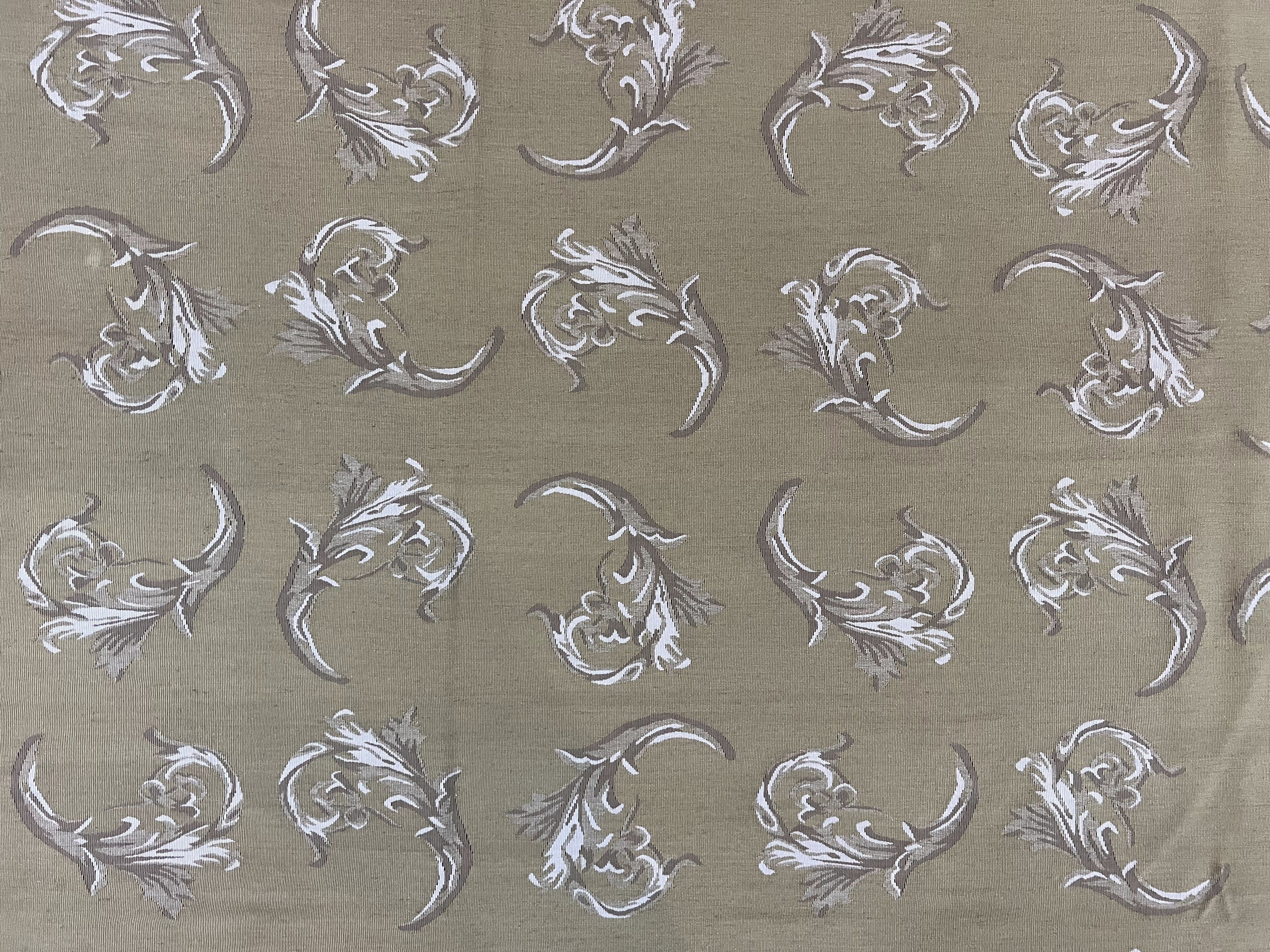 Vintage Aubusson Flatweave Area Rug 9x12, Aubusson Weave, Wool, Beige, Handmade, French European Design, 8'9" x 11'9" - Jewel Rugs