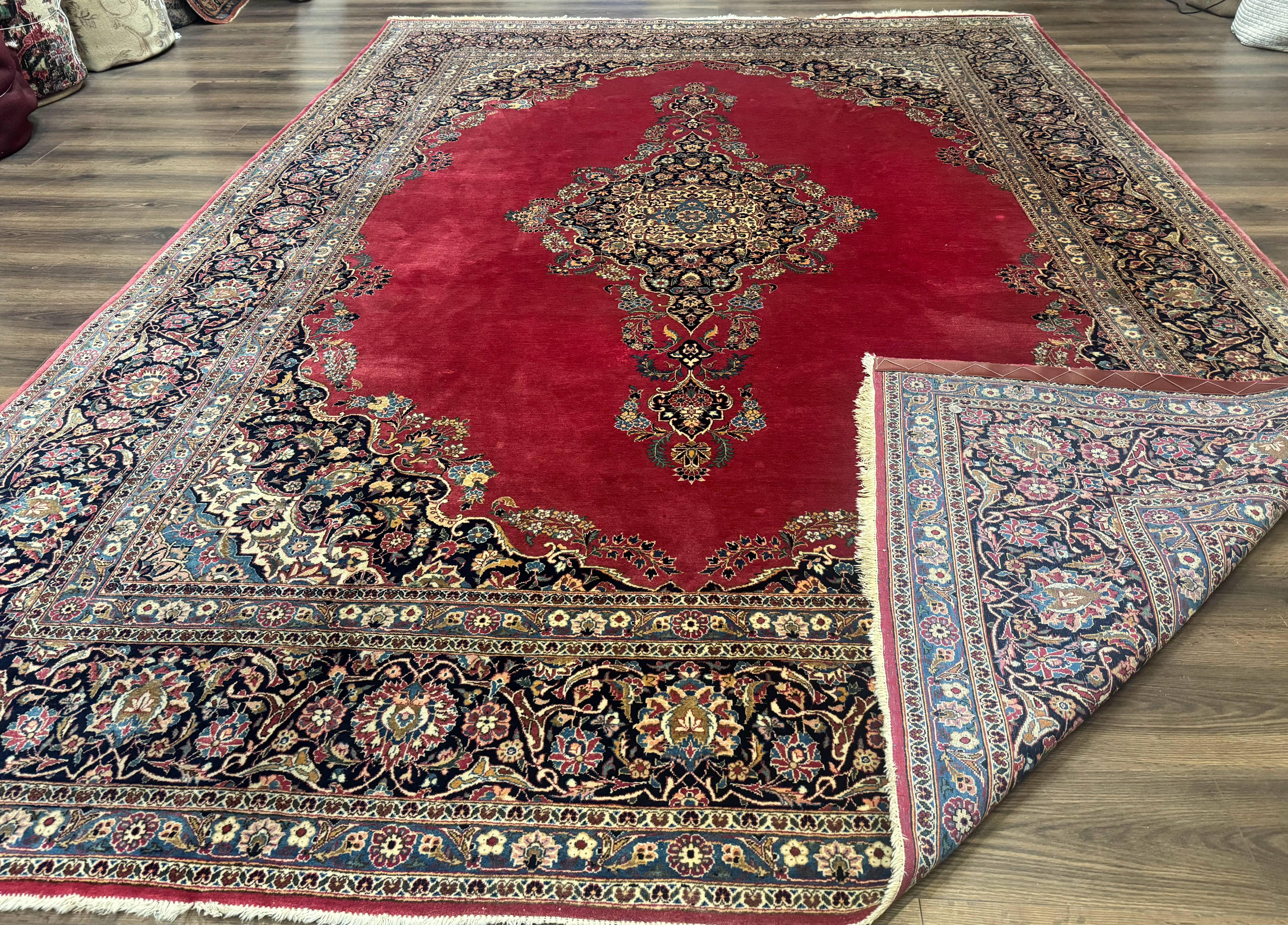 Persian Kashan Rug 9x12, Traditional, Semi Open Field, Red, Signed By Master Weaver, Antique Rug - Jewel Rugs