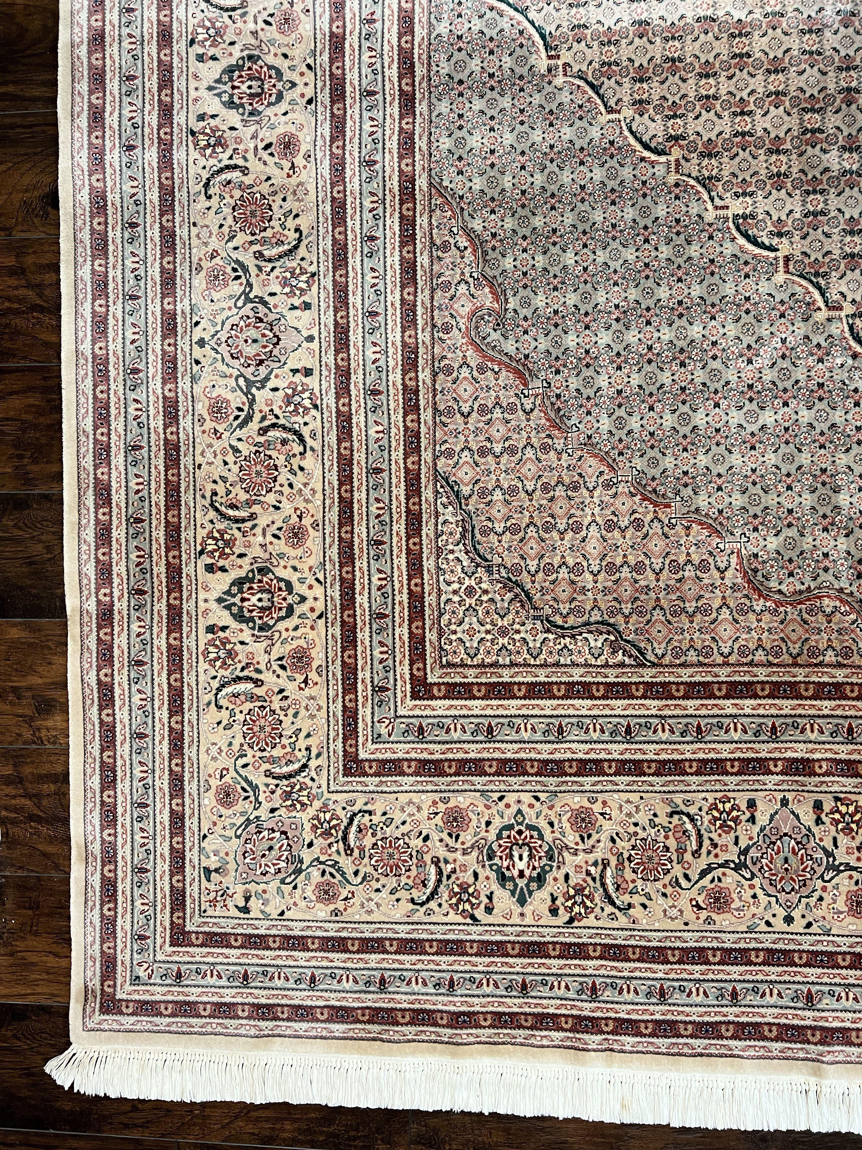 Pak Persian Rug 12x15, Wool & Silk Hand Knotted Vintage Carpet, Mahi Herati Pattern, Beige, Traditional Oversized Extra Large Oriental Rug - Jewel Rugs