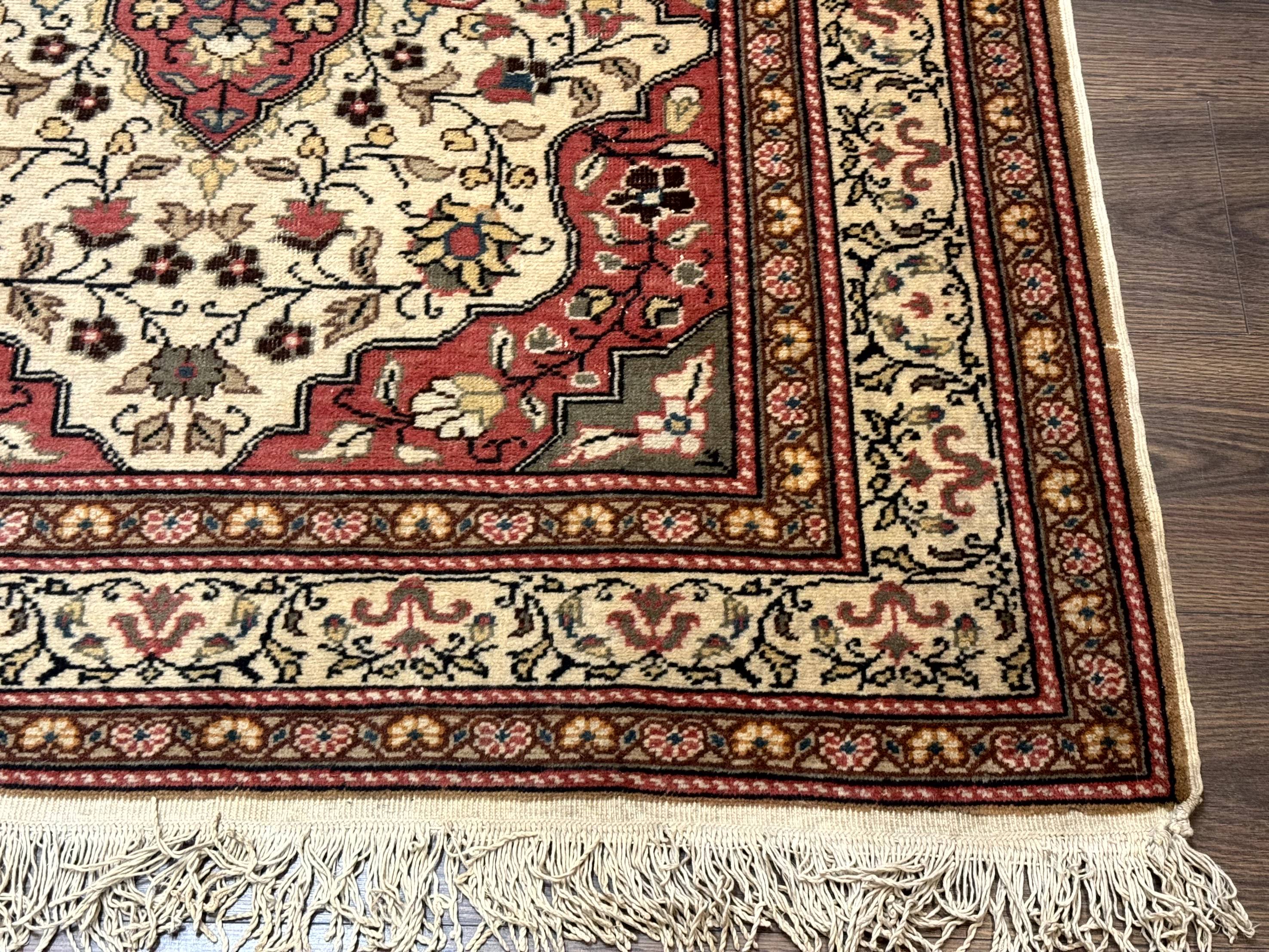 Turkish Sivas Rug 4x6, Floral Medallion, Beige Pink-Red Green, Handmade - Jewel Rugs