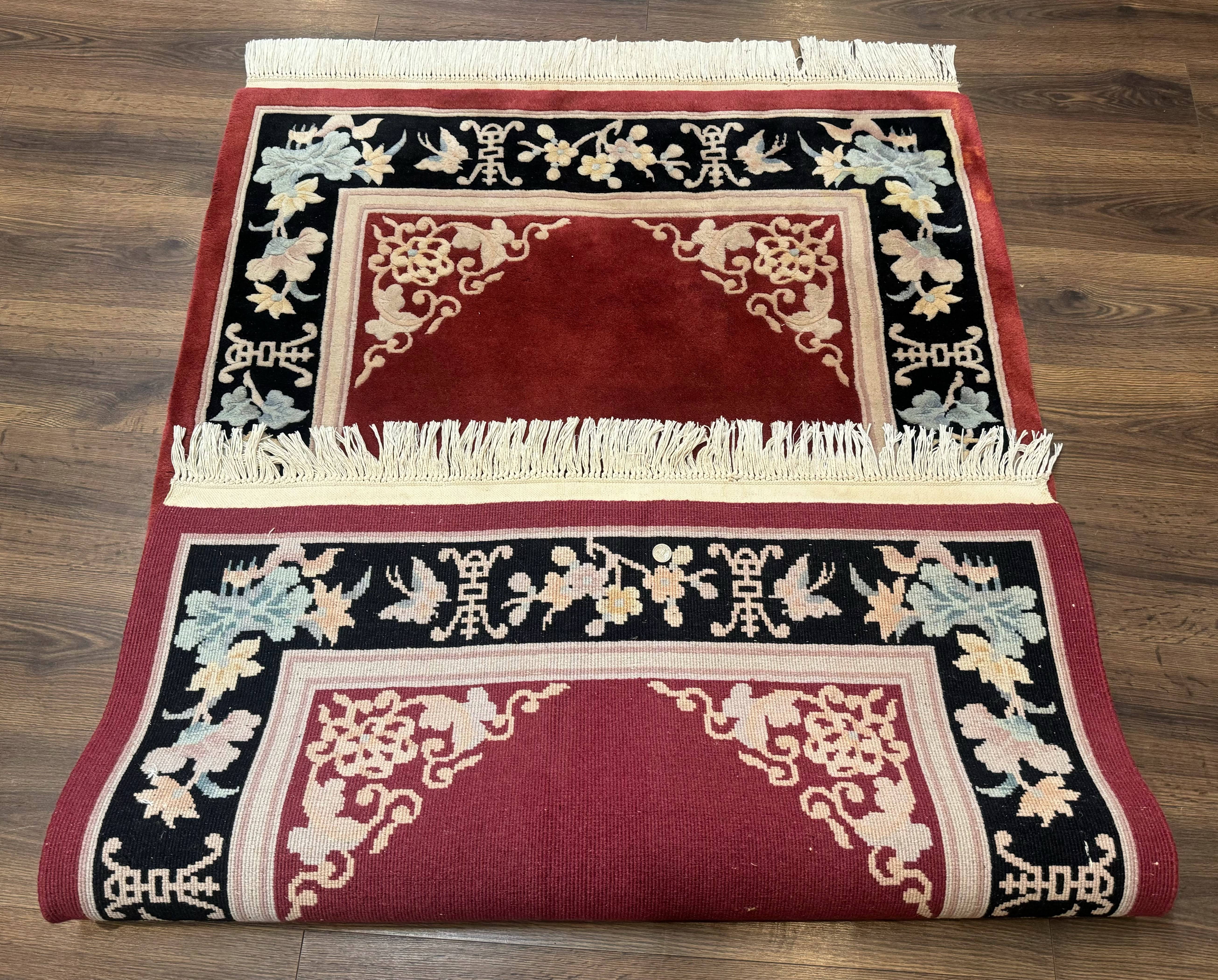 Dark Red Chinese Wool Rug 4x6, Chinese 90 Line Rug, Carving Rug, Handmade, Pair B - Jewel Rugs