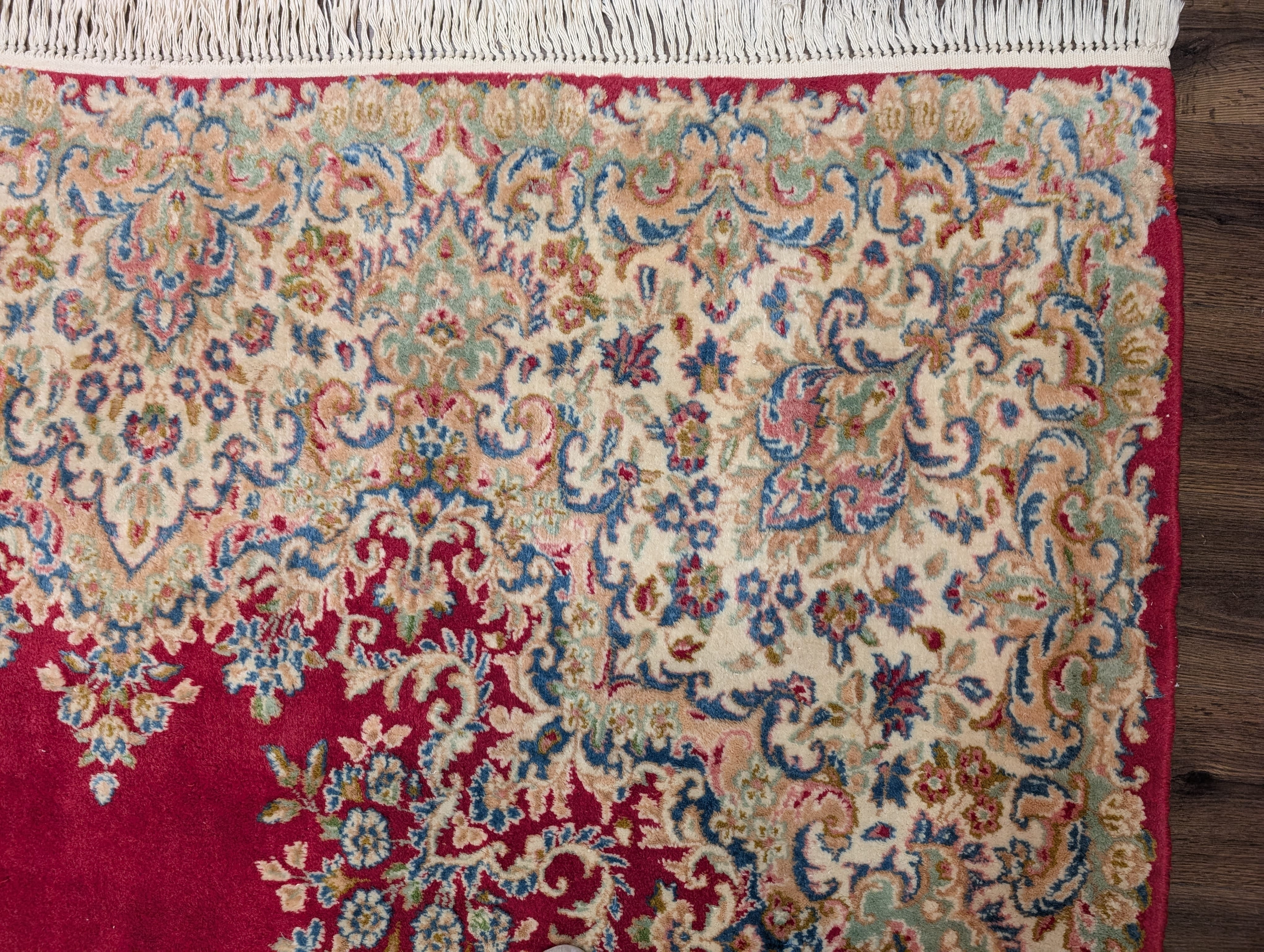 Persian Rug 9x12, Kerman Rug, Semi Open Field, Medallion, Red, Vintage, Wool - Jewel Rugs