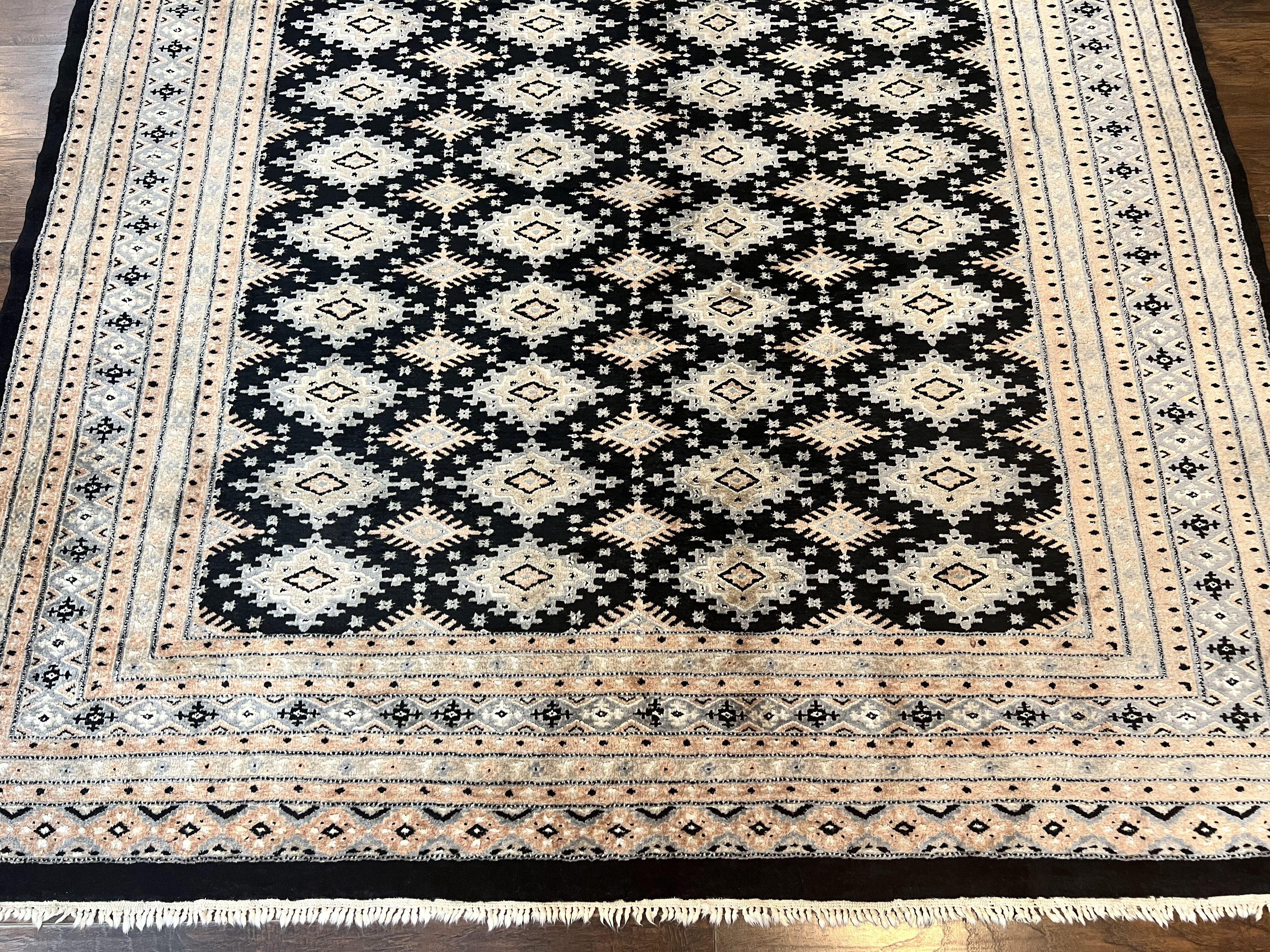 Pakistani Bokhara Rug 6x9, Hand Knotted Vintage Wool Carpet with Silk Highlights, Very Fine 320 KPSI, Medium Size - Jewel Rugs