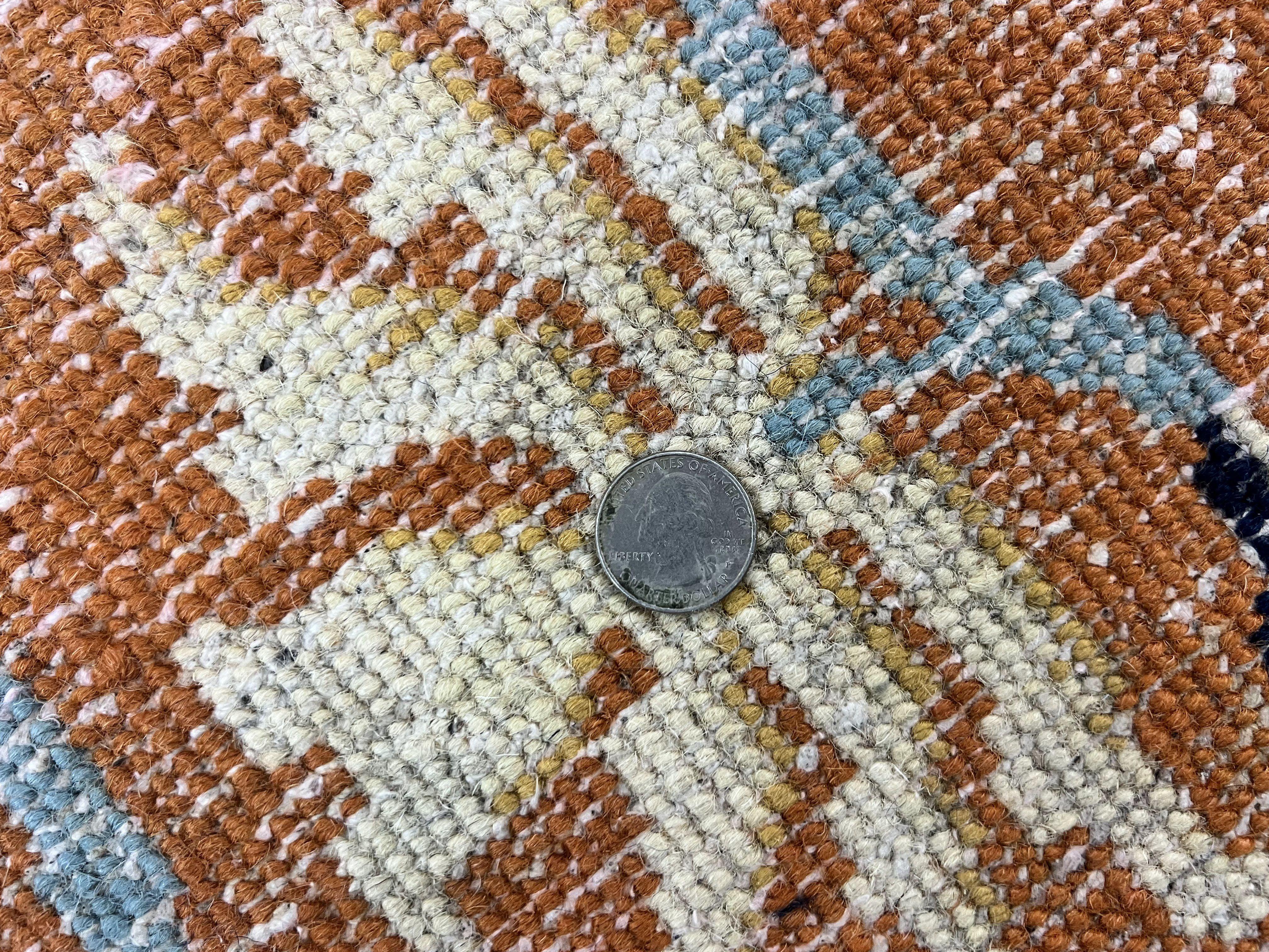 Indo Chinese Rug 9x12, Asian Oriental Carpet 9 x 12, Cream & Burnt Orange, Handmade Wool Vintage Art Deco Rug - Jewel Rugs