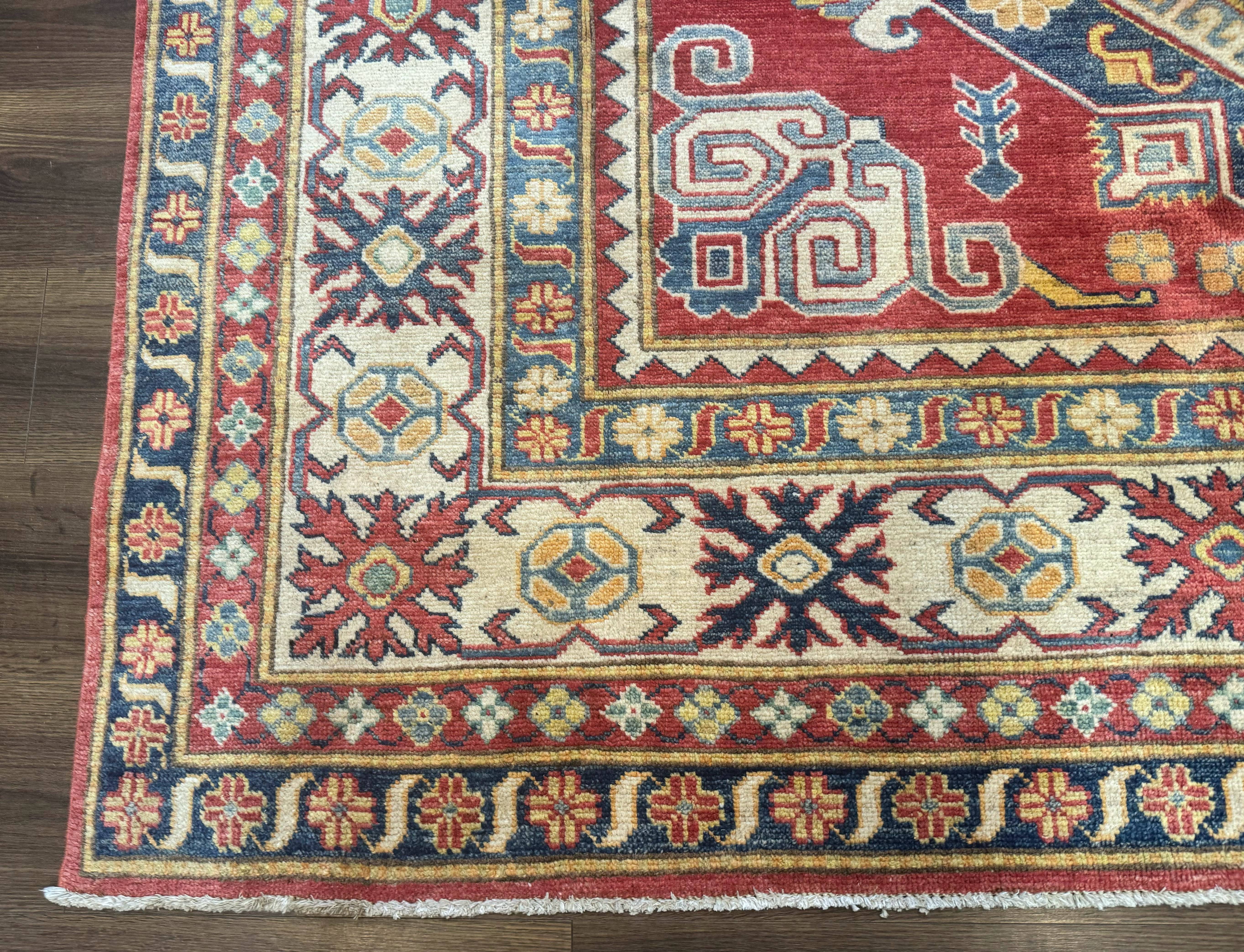 Turkish Kazak Rug 7.6 x 9.5, Geometric Medallions, Caucasian Pattern - Jewel Rugs