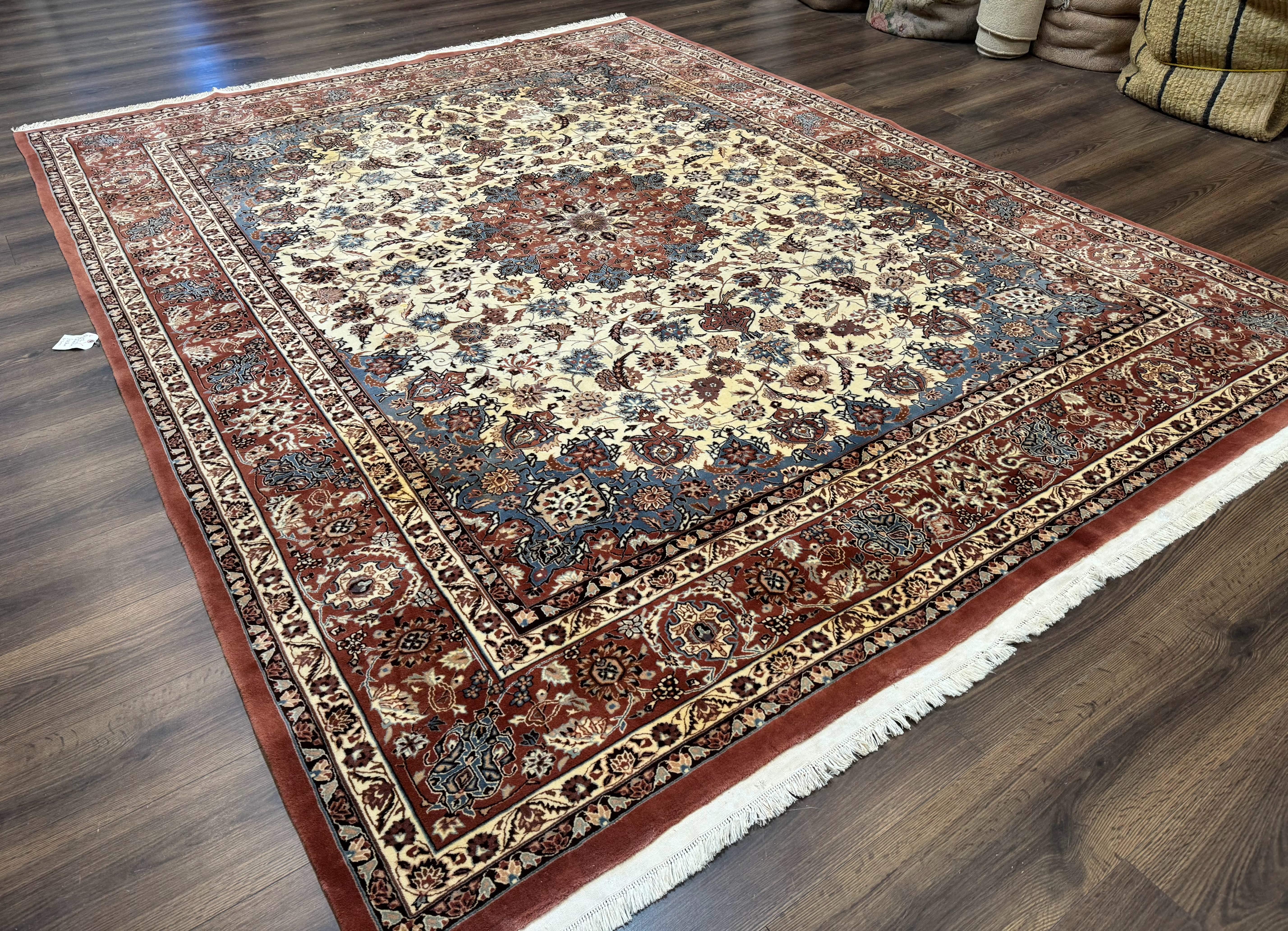 Persian Rug 8x10, Sino Persian Floral Medallion Carpet, Traditional Wool Area Rug, Cream and Brick Red, Fine 210 KPSI - Jewel Rugs