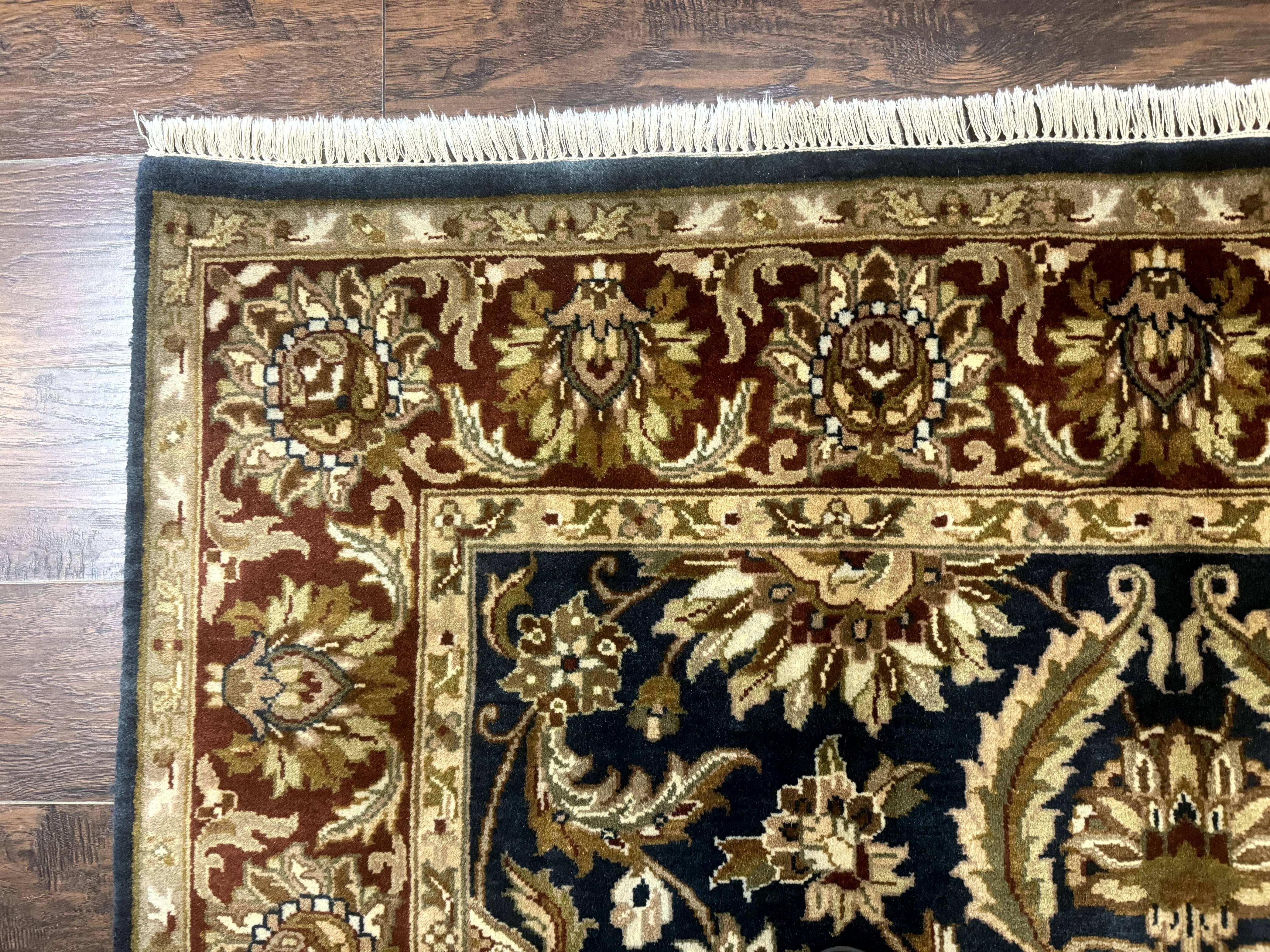 Indian Agra Rug 6x9, Floral, Traditional Rug, Dark Green Maroon Tan - Jewel Rugs