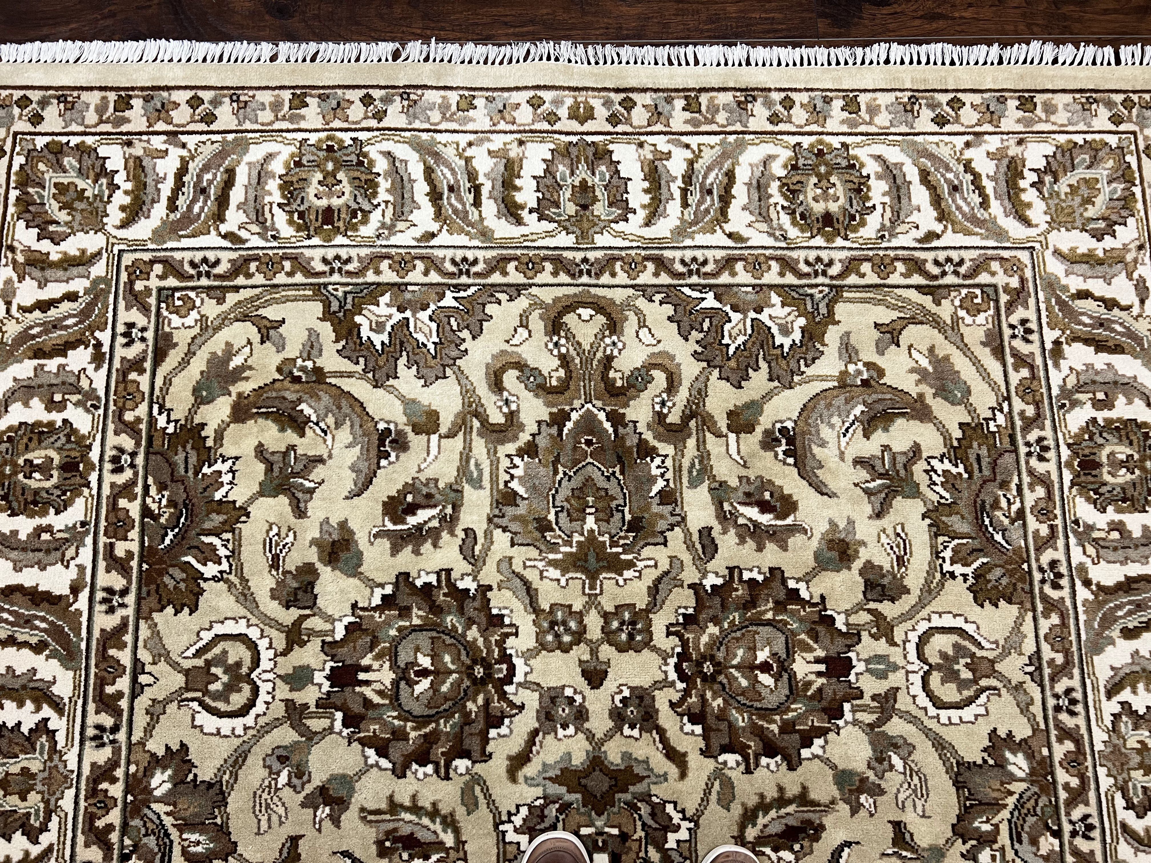 Indo Mahal Rug 6x9, Indian Carpet 6 x 9 ft, Light Green and Ivory, Floral Allover, Wool Oriental Carpet, Traditional Rug, Handmade - Jewel Rugs