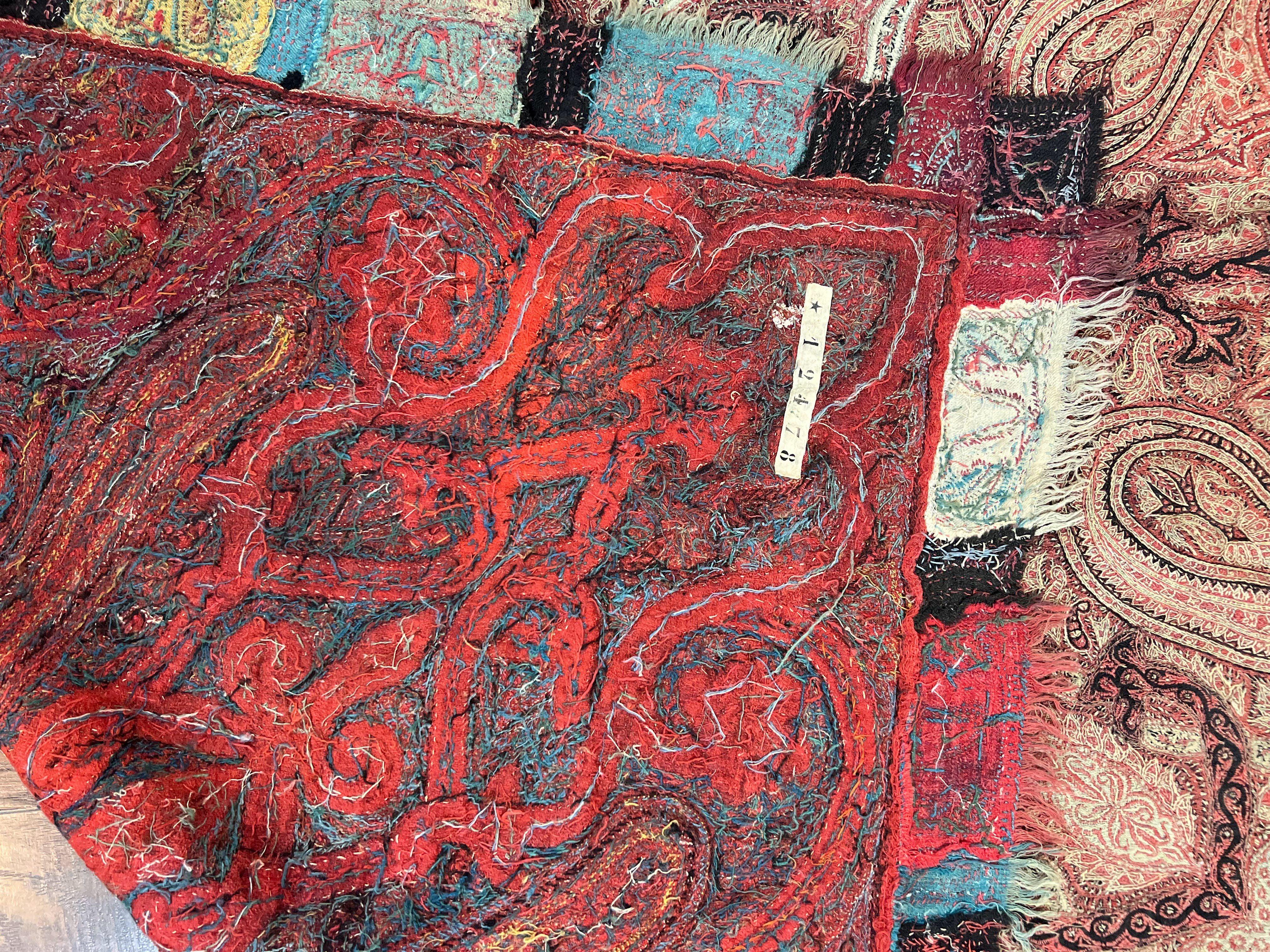 Antique Indian Kashmiri Shawl, Needlework, Signed By Masterweaver, Handmade, Rare - Jewel Rugs