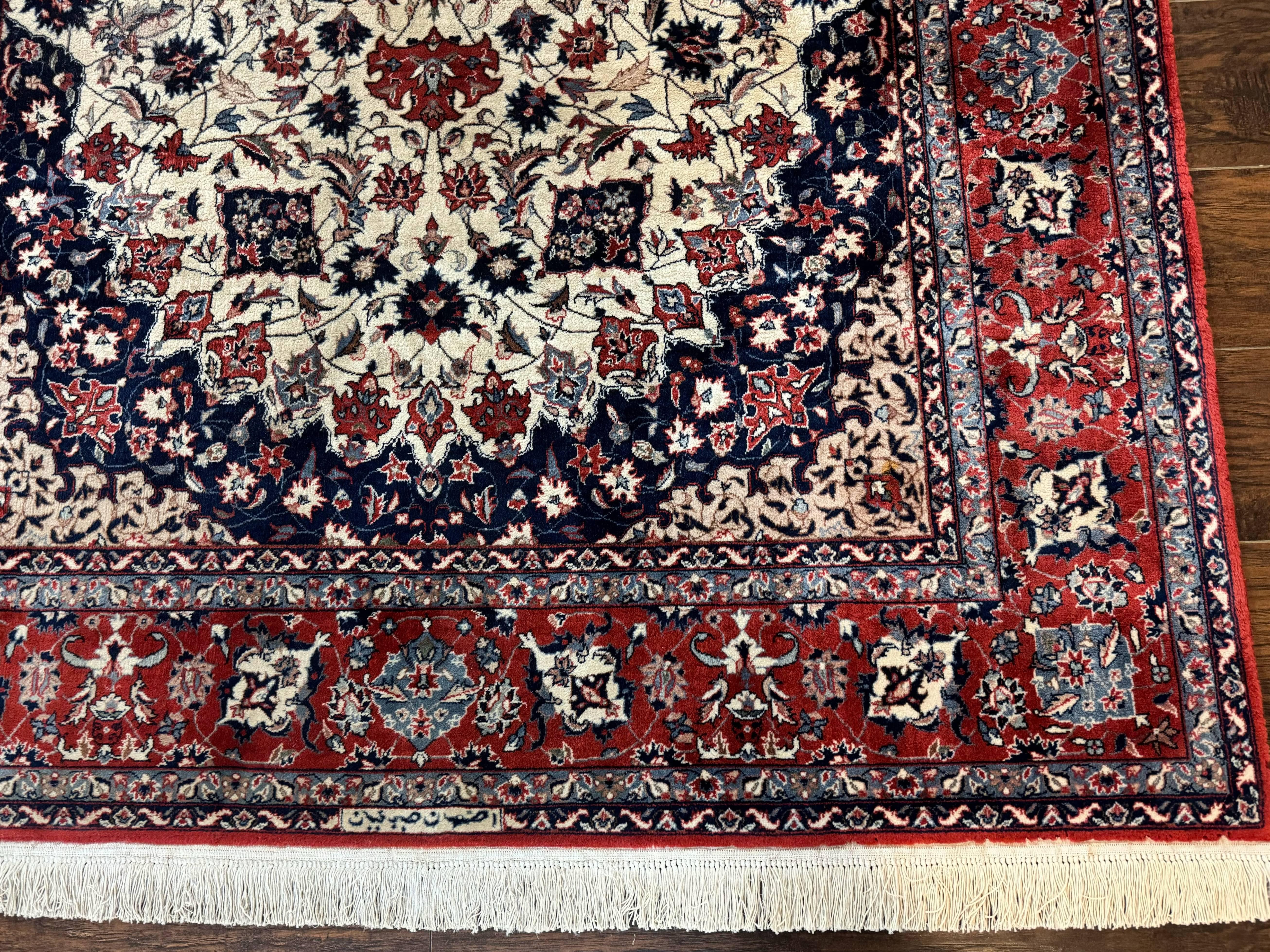 Sno Persian Rug 5x8, Signed by Master Weaver, Beige and Red, Very Fine 290 KPSI - Jewel Rugs