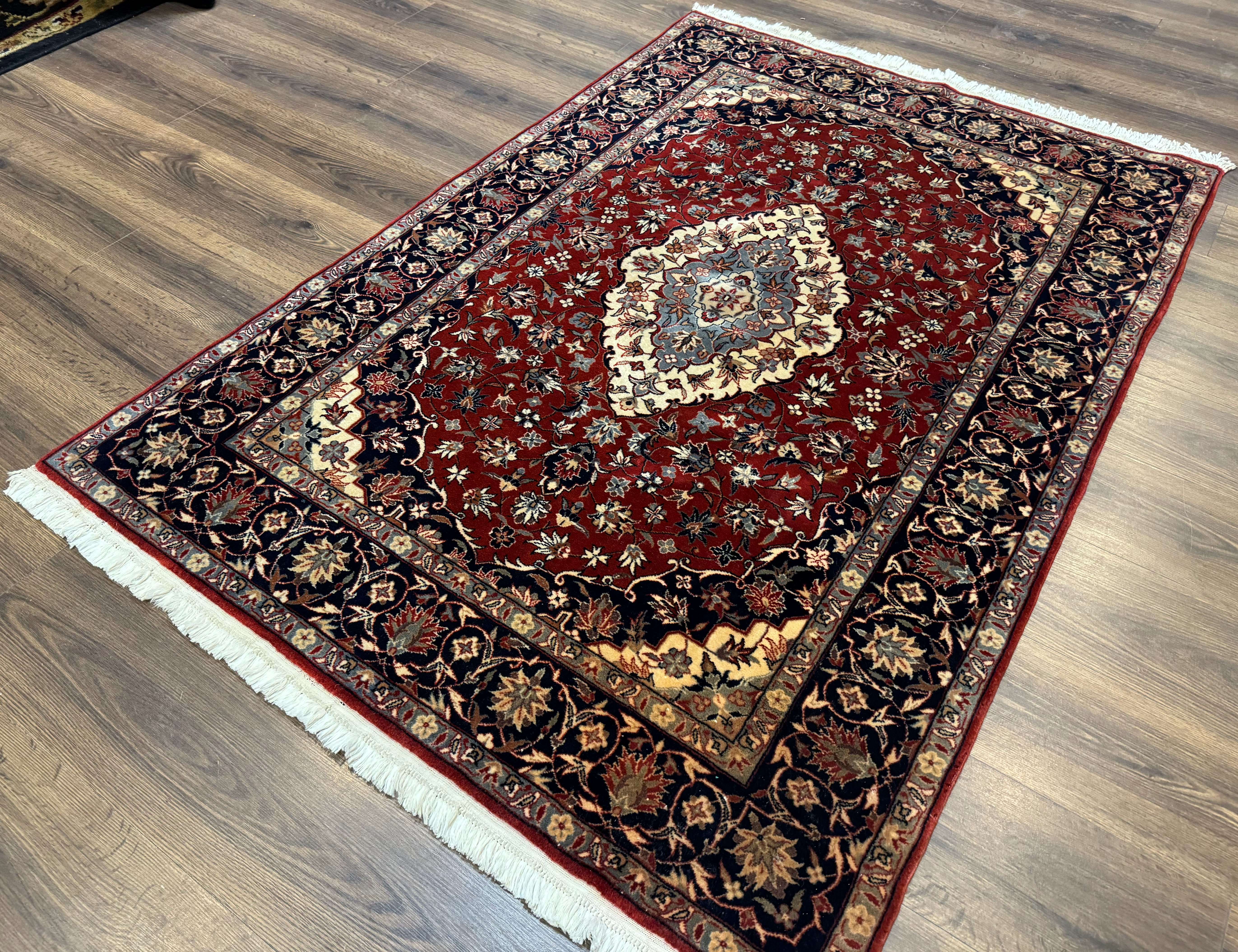 Sino Persian Rug 4x6, Traditional Wool Hand Knotted Carpet, Red Navy Blue, 225 KPSI - Jewel Rugs