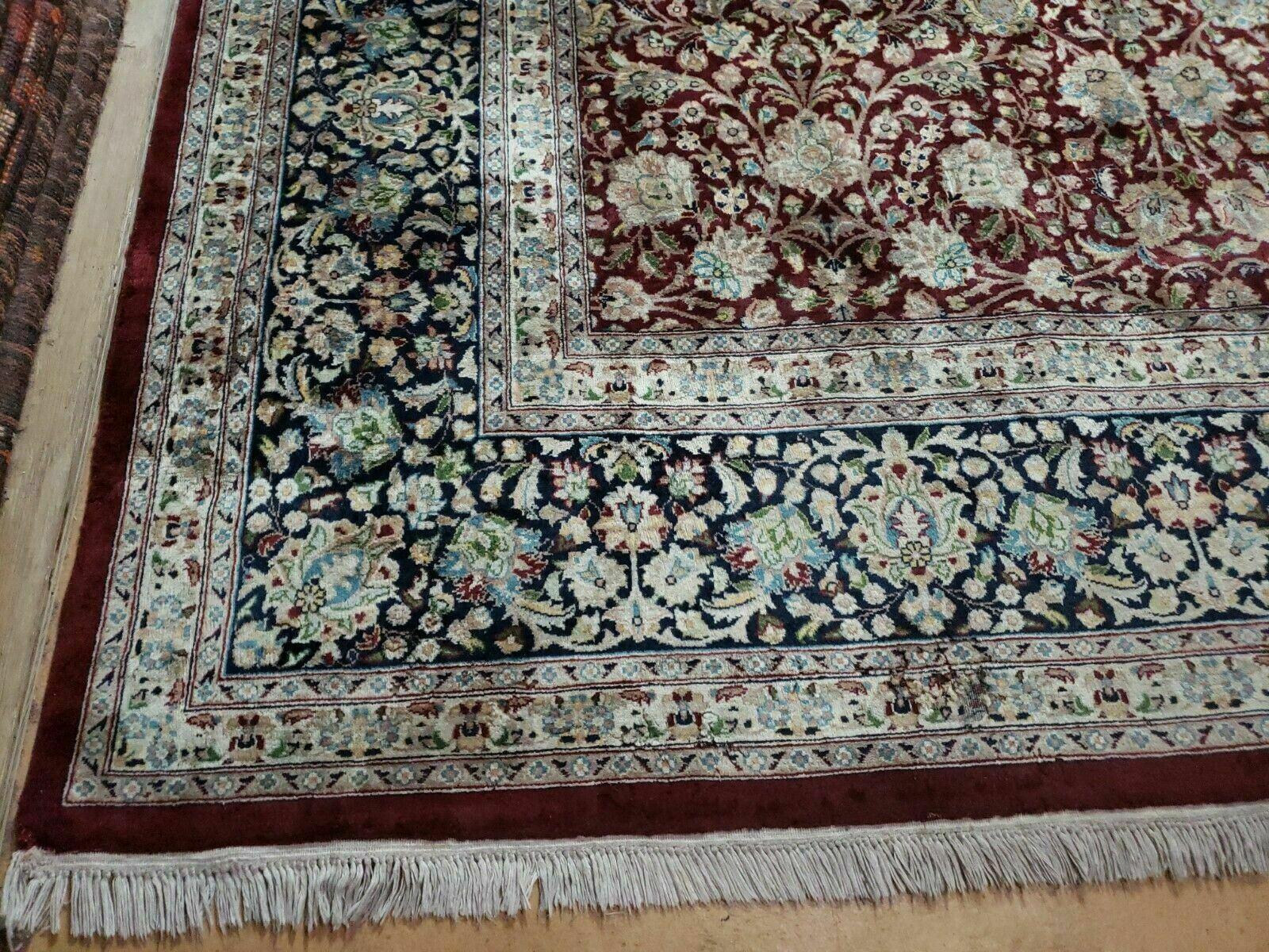 Persian Rug 9x12, Floral Allover, Very Fine, Handmade, Room Sized Oriental Carpet, Sino Persian, Maroon and Navy Blue - Jewel Rugs