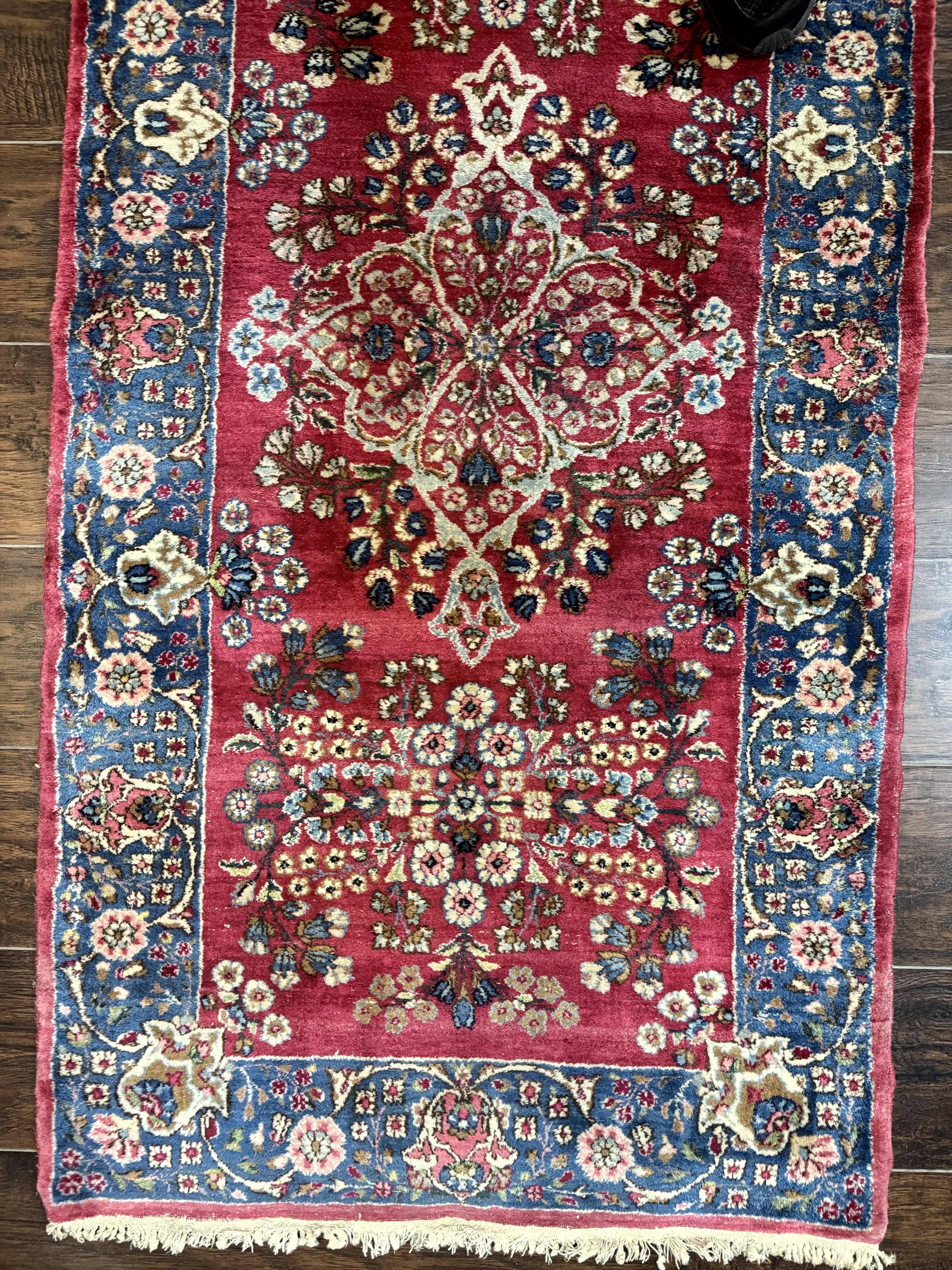 Persian Kerman Runner Rug 2.8 x 14, Red Handmade Wool Oriental Runner Carpet, Floral, 250 KPSI - Jewel Rugs