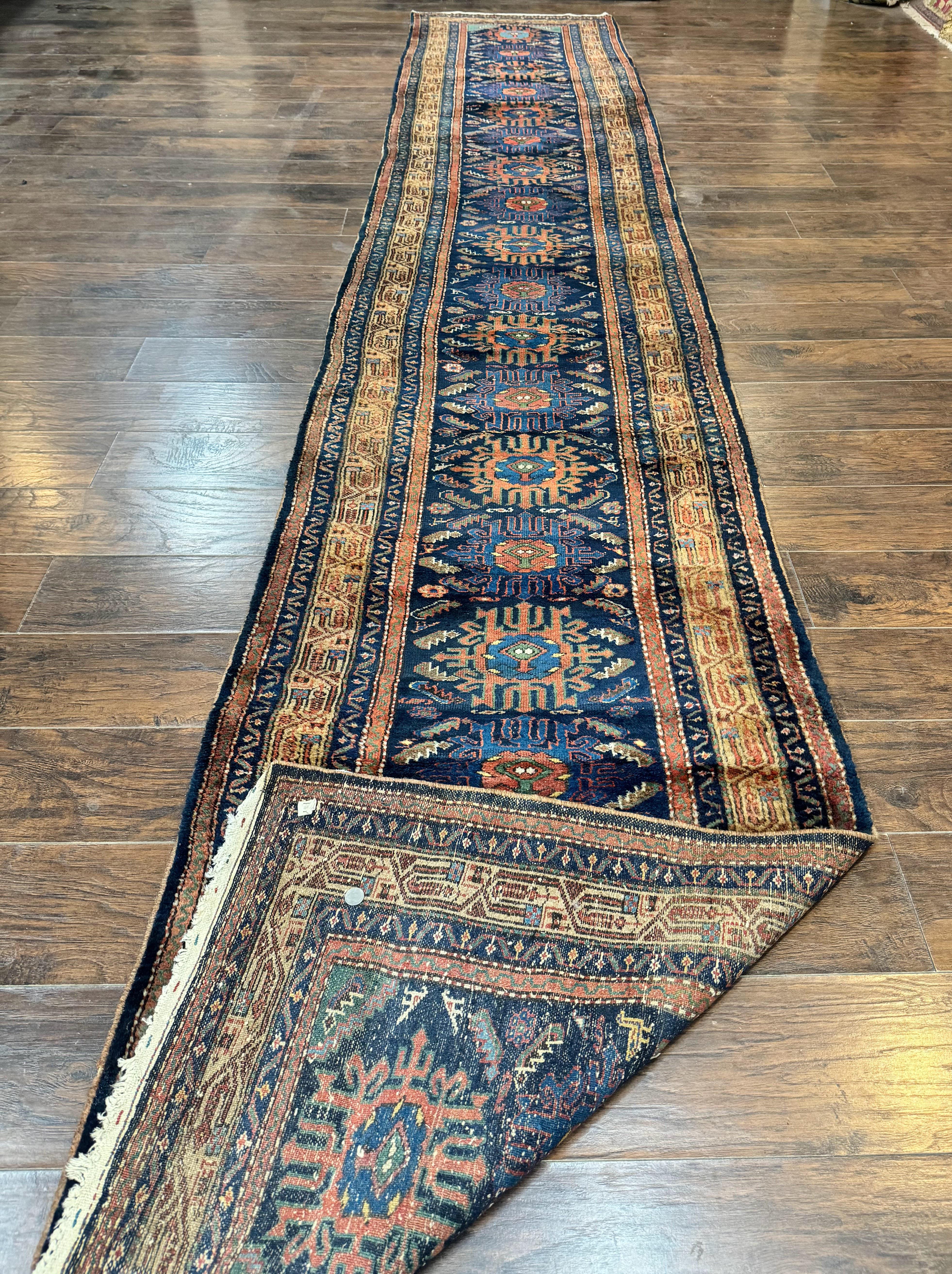Antique Persian Sarab Runner 3x17, Blue Persian Runner Rug, Long Handmade Wool Carpet for Hallway, Rare, Tribal - Jewel Rugs