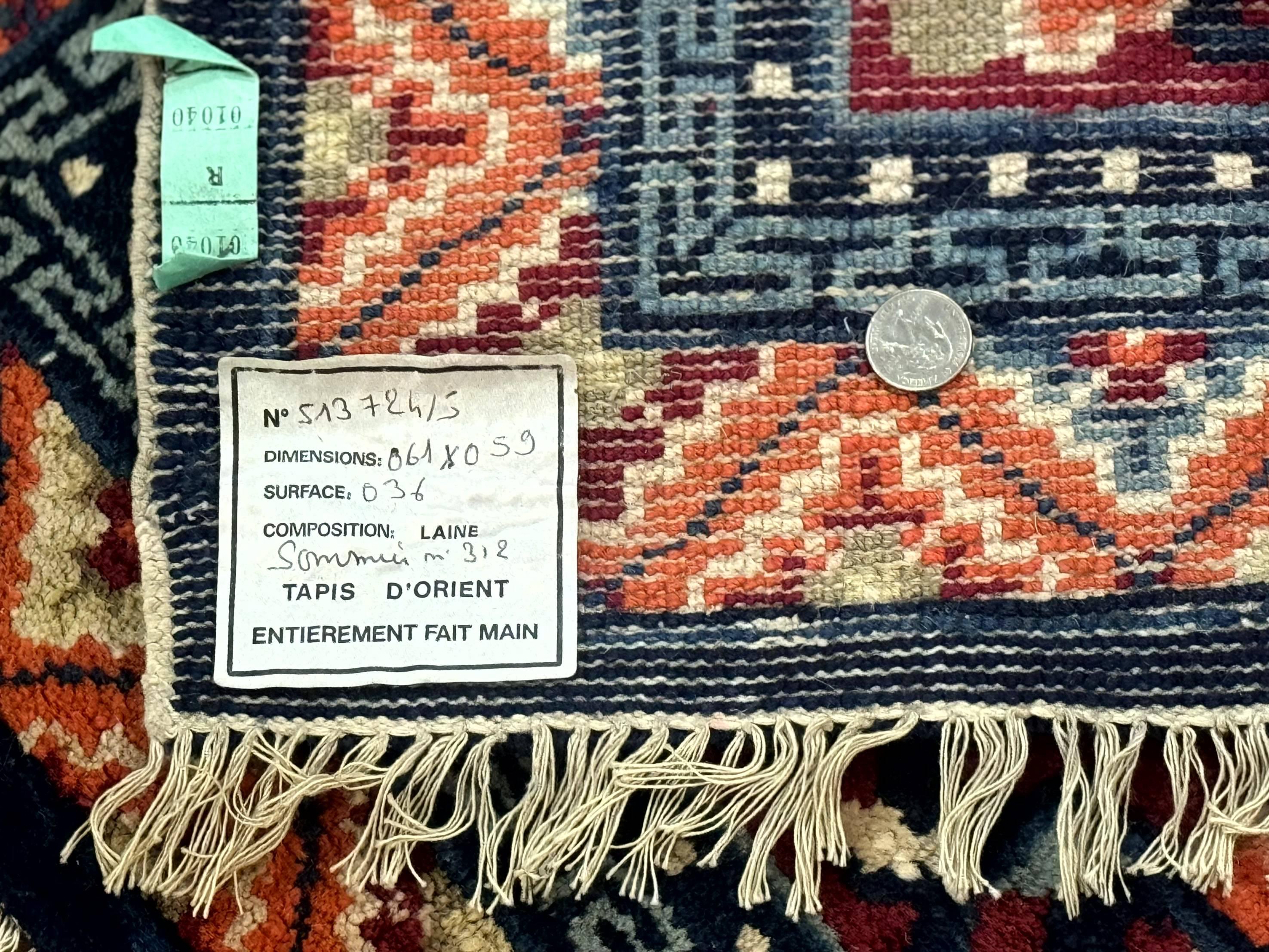 Small Antique Chinese Square Rug 2x3, Tibetan Rug, Red Orange Blue, 1920s Rug - Jewel Rugs