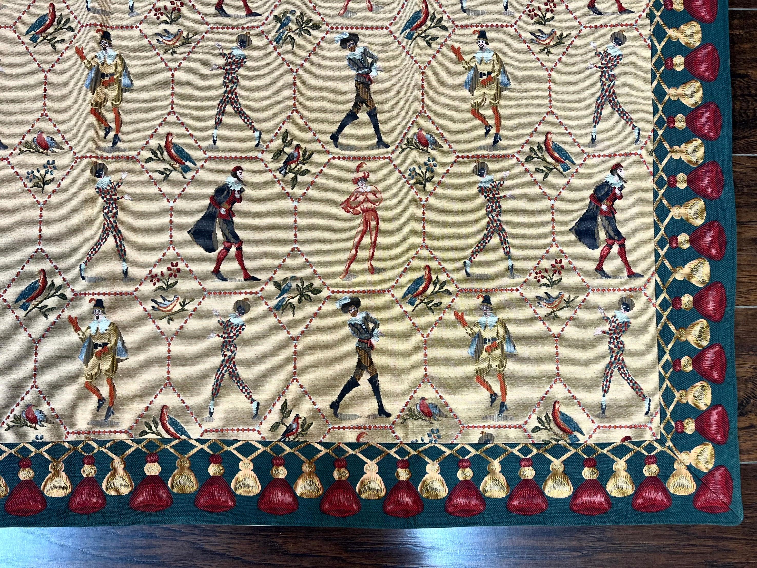 Square Tapestry 5x5, Wall Hanging, Human Pictorials, Court Jesters, Vintage - Jewel Rugs