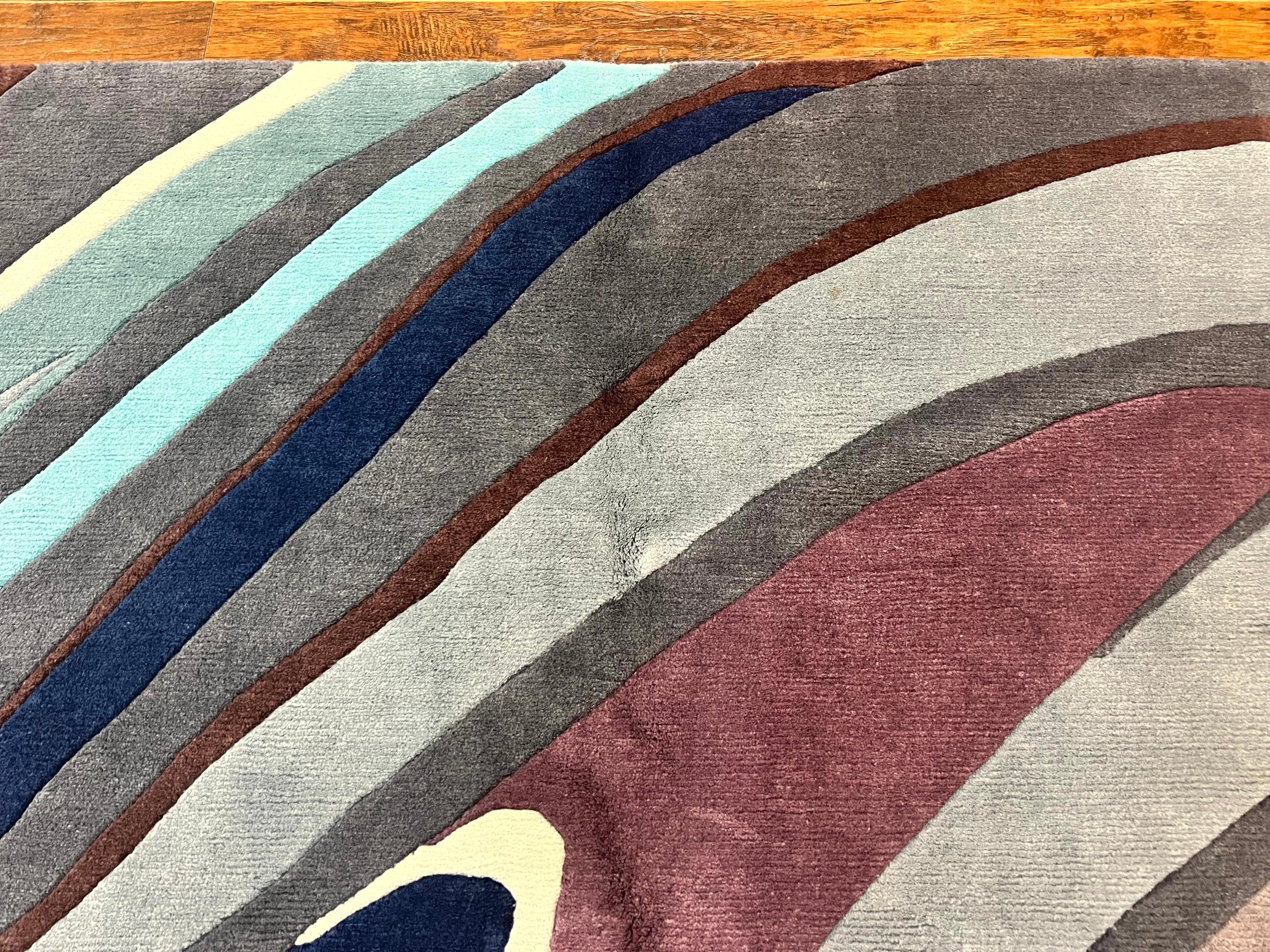 Modern Nepali Handmade Wool Rug 6x8, Blues Gray Mauve, Abstract, Nepali Tibetan Rug - Jewel Rugs