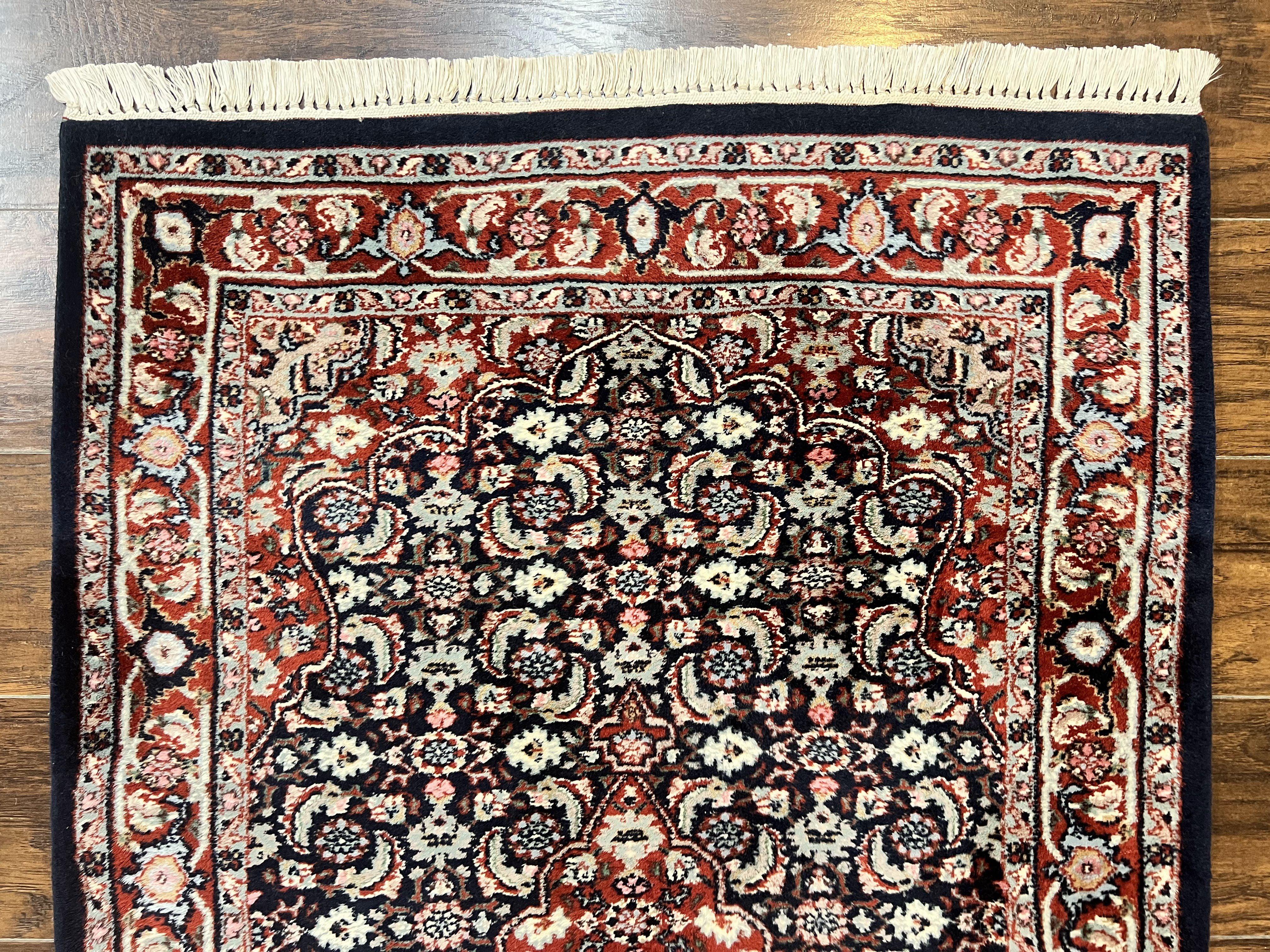 Indo Persian Rug 3x4, Herati Allover Pattern, Midnight Blue and Red, Small Vintage Handmade Wool Rug - Jewel Rugs