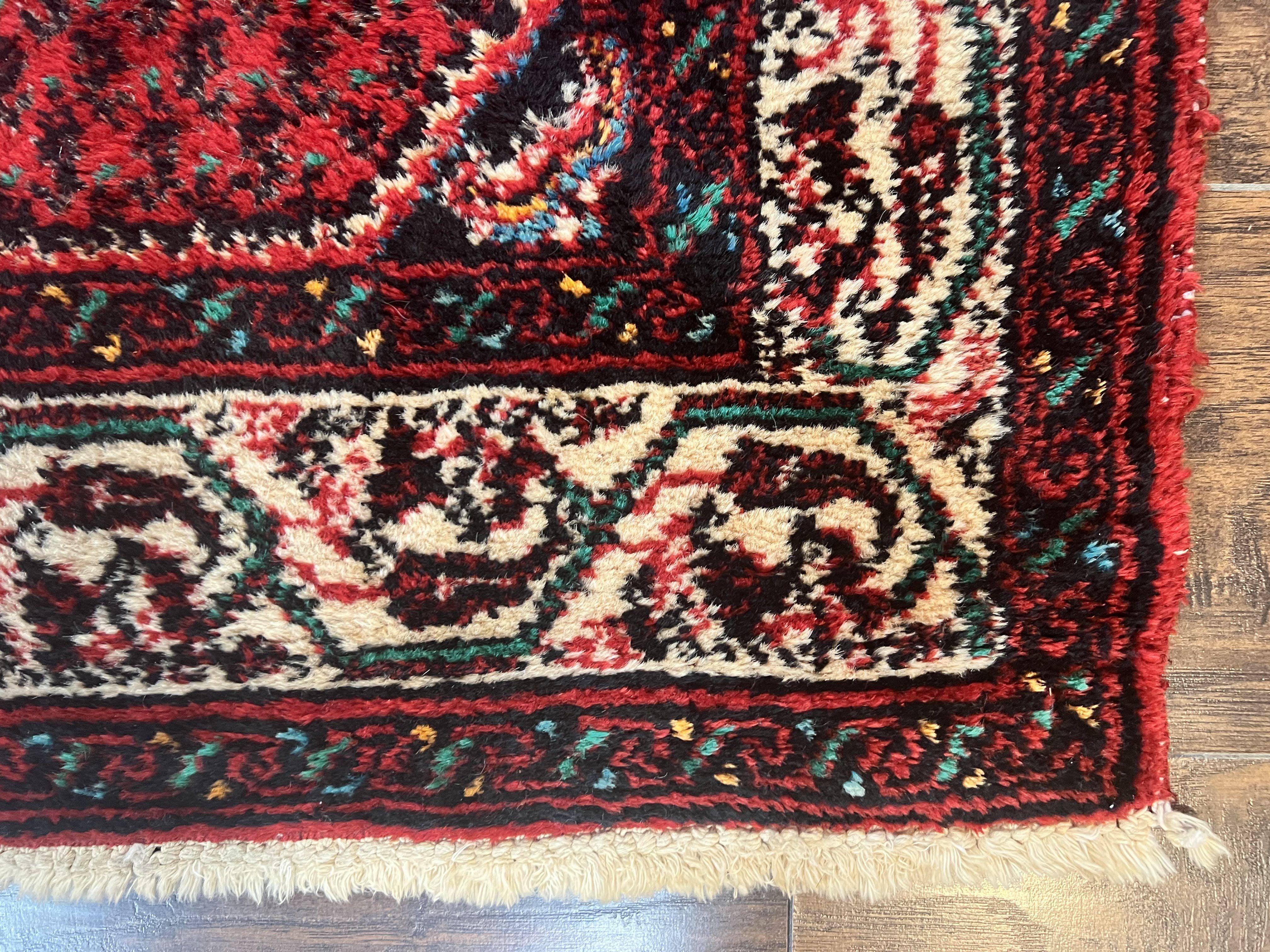 Persian Tribal Rug 2.6 x 5, Boteh Paisley Pattern, Red and Beige, Wool Hamadan Rug - Jewel Rugs