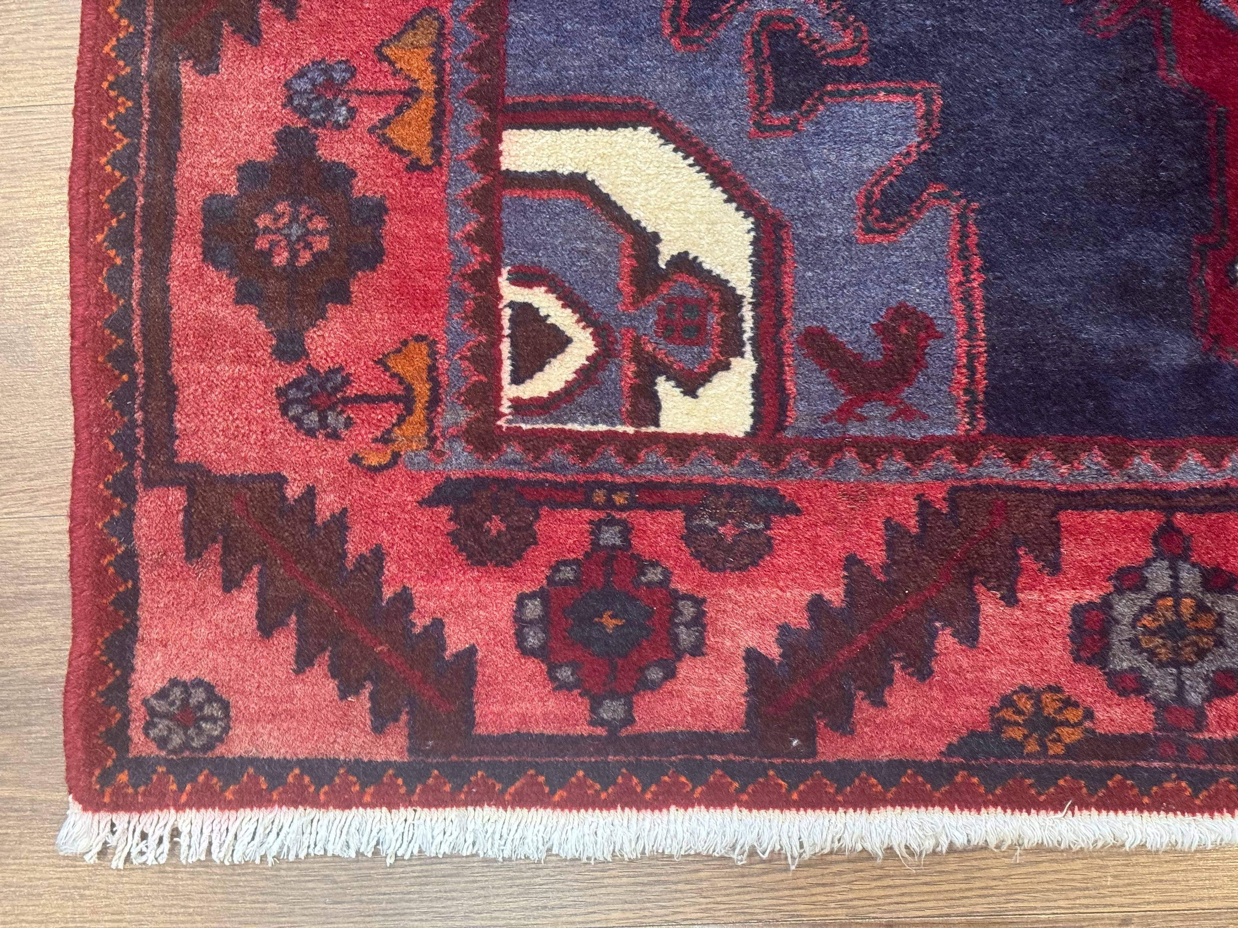 Persian Karajeh Runner Rug 3.6 x 9.5, Geometric Medallions, Tribal Village Rug, Navy Blue, Handmade - Jewel Rugs