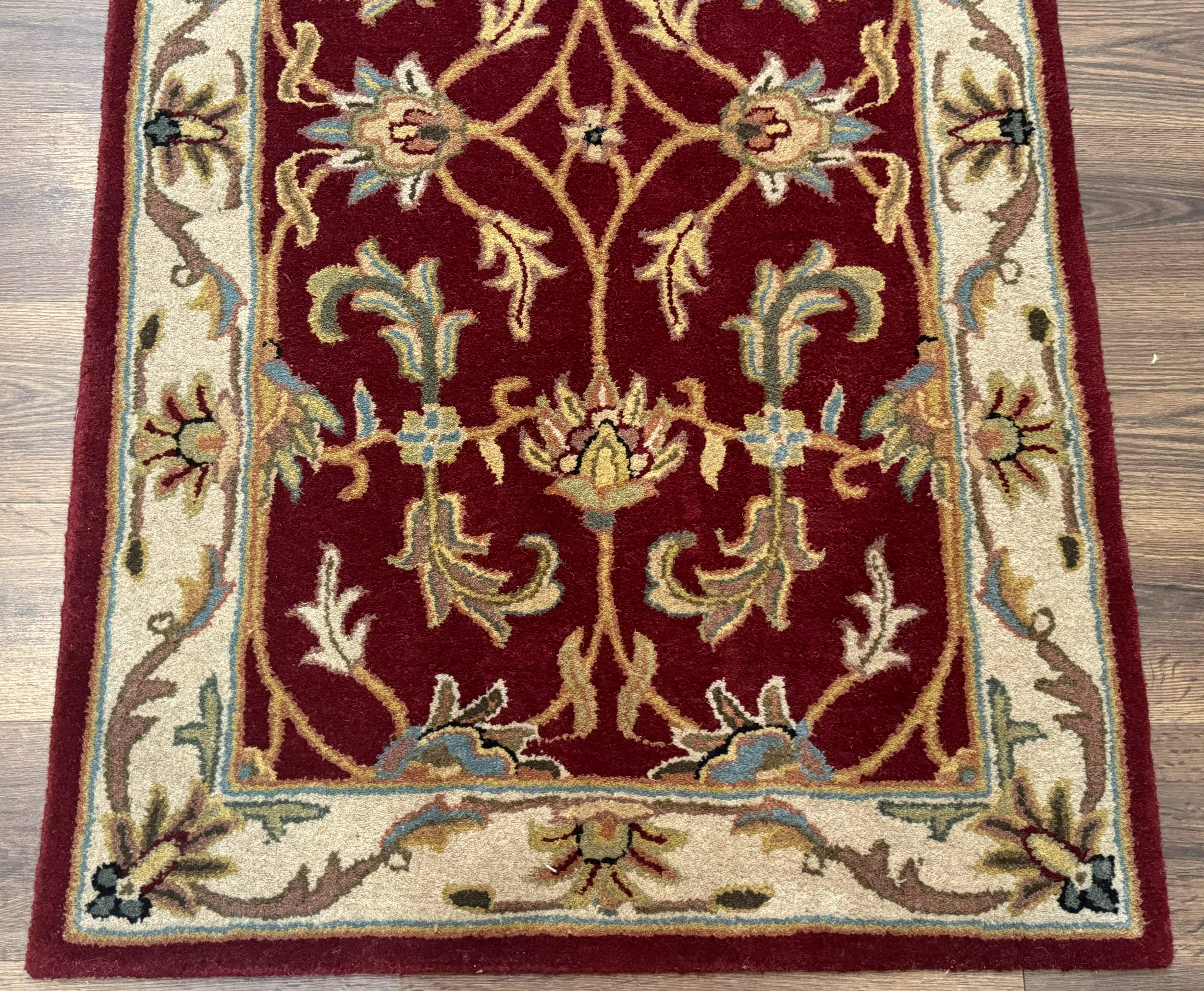 Small Floral Wool Rug 3x5, Safavieh Heritage Collection, Dark Red, Pair B - Jewel Rugs