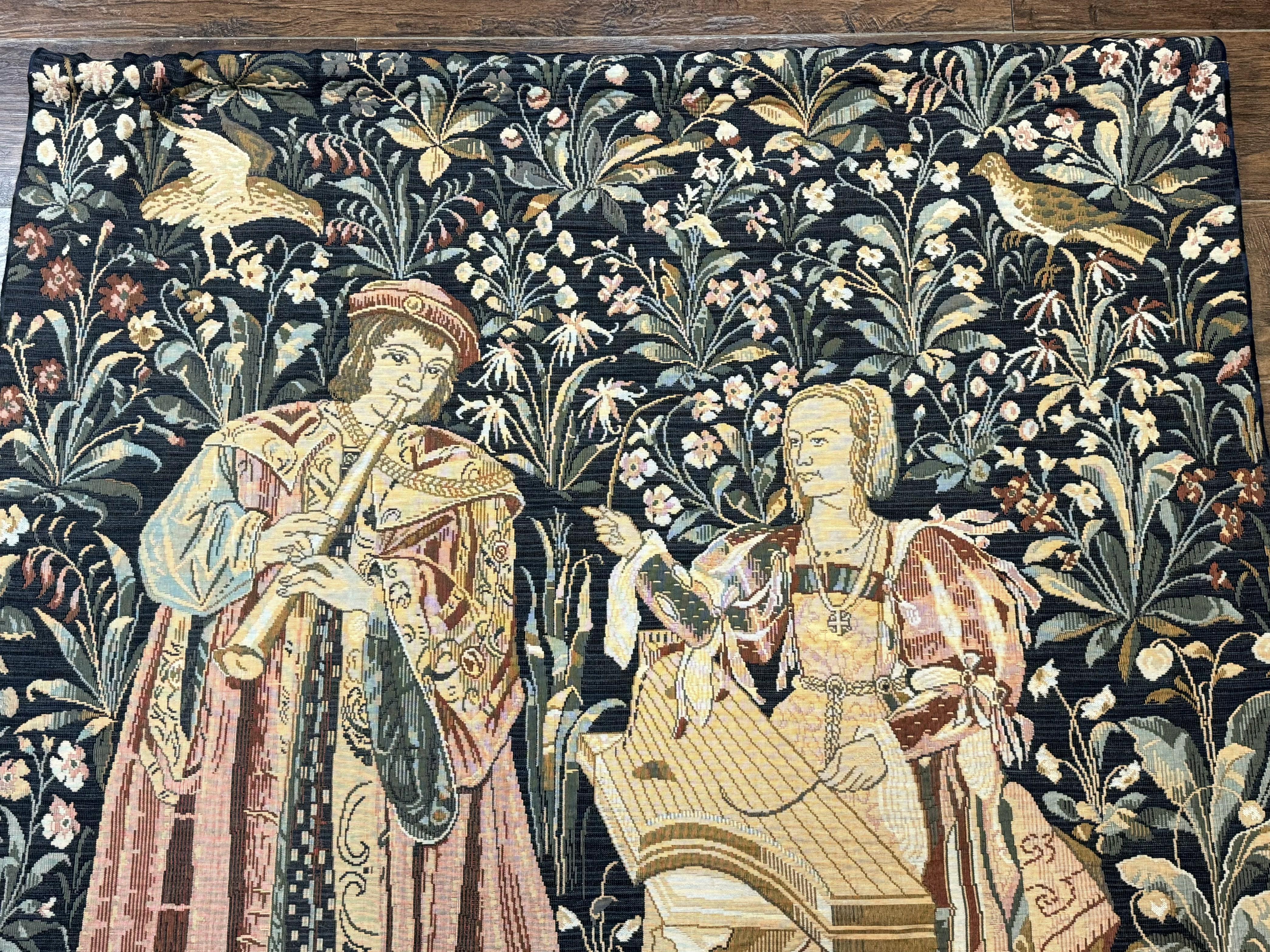 Vintage Belgium Tapestry 4x5, The Concet Musicians, Green - Jewel Rugs