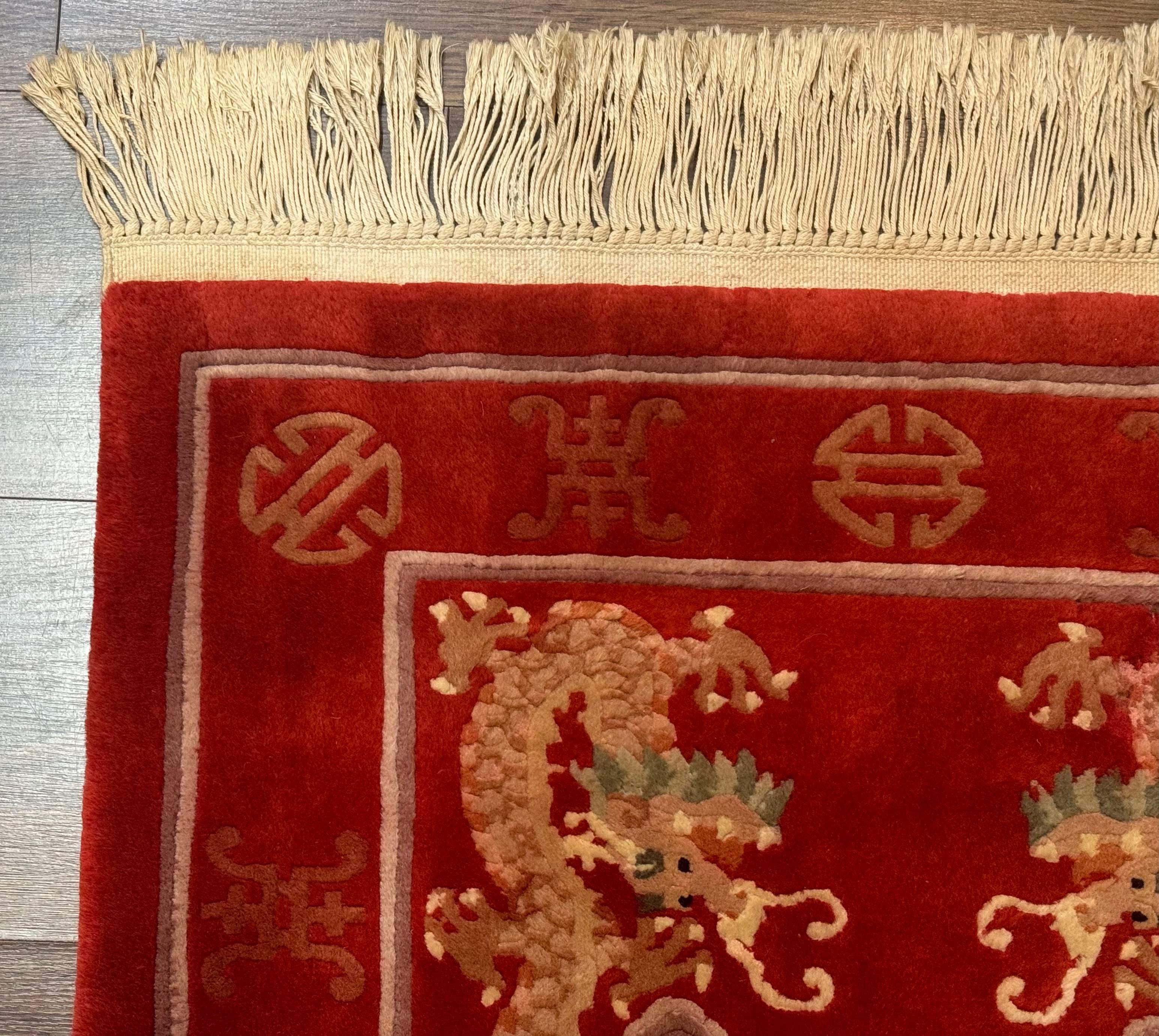 Red Chinese Dragon Rug 2x5 – Hand-Knotted Wool Asian Carpet - Jewel Rugs