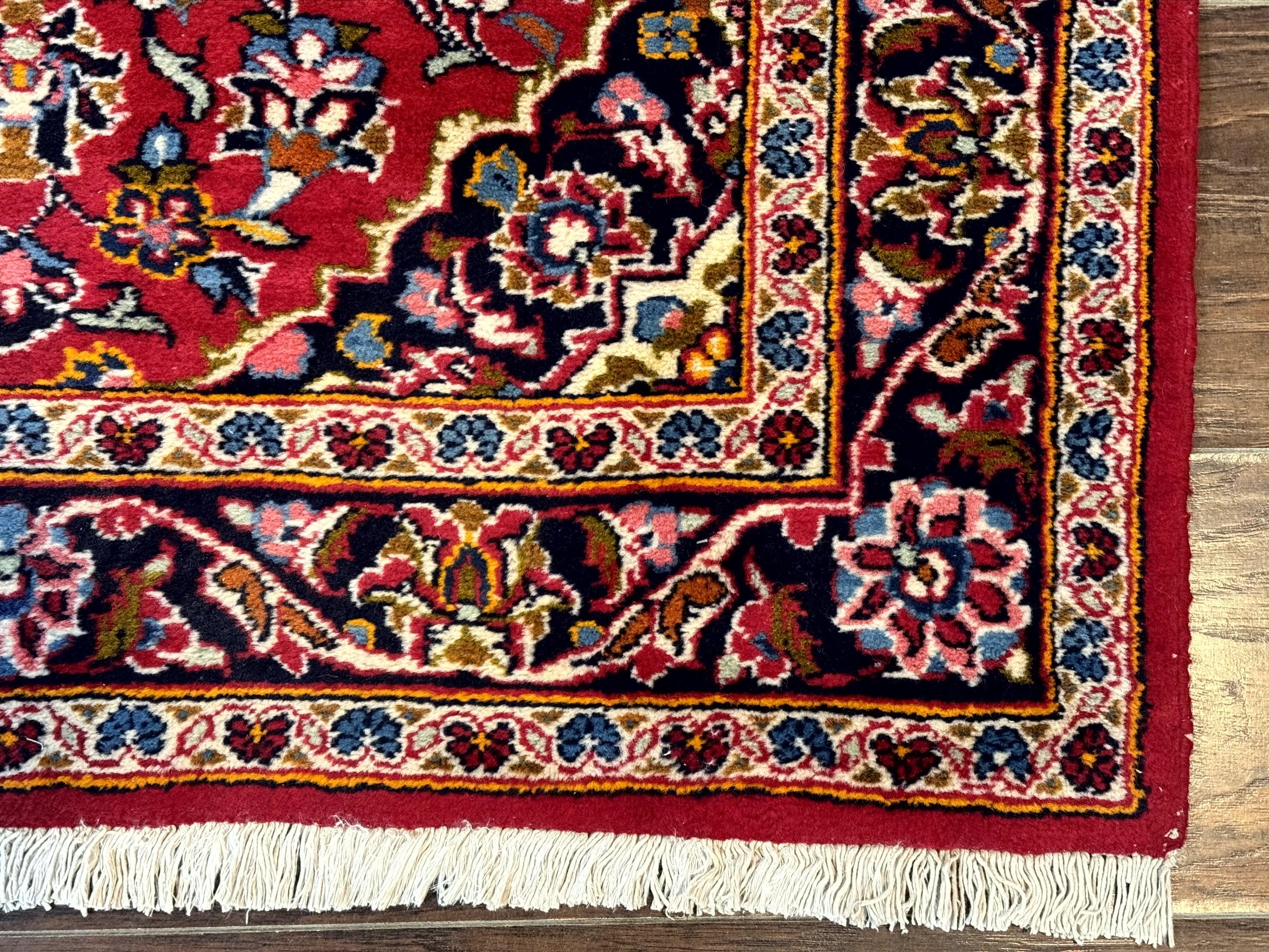 Small Red Persian Kashan Rug 3x5, Floral Medallion, Semi Antique, 150 KPSI, Wool, Handmade - Jewel Rugs