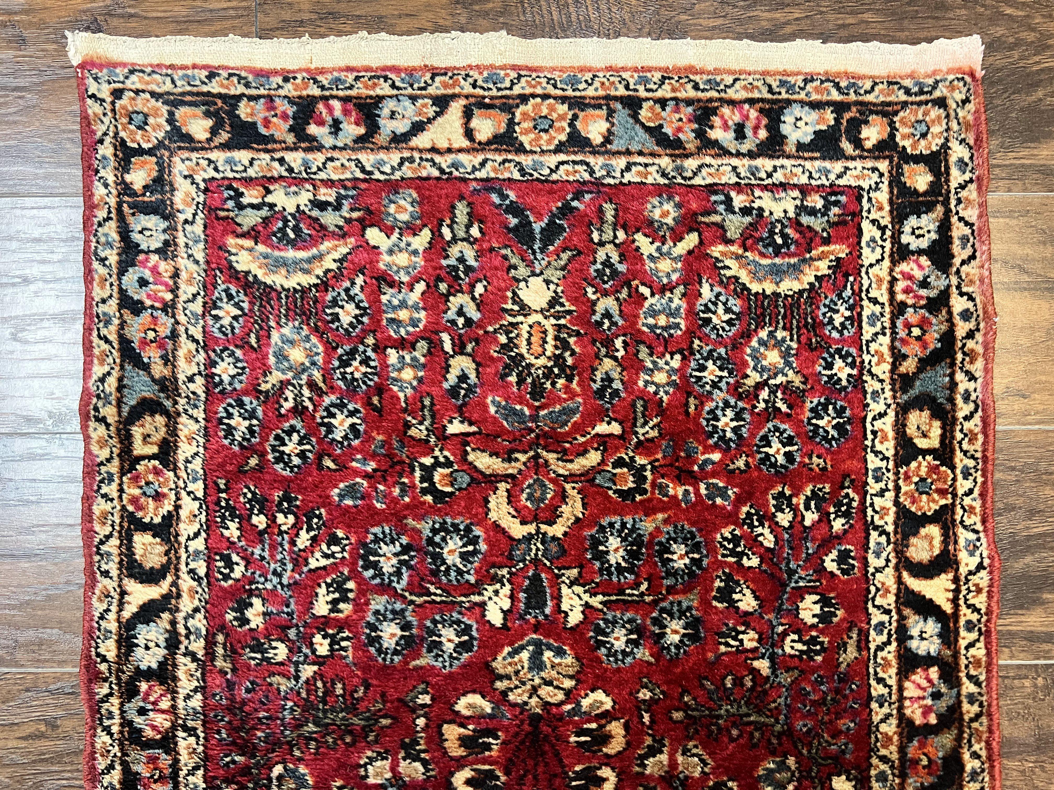 Antique Persian Runner Rug 2.6 x 10, Persian Hamadan Lilian Rug, Floral Wool Handmade 1920s Sarouk Carpet, Rug for Hallway, 10ft Runner - Jewel Rugs