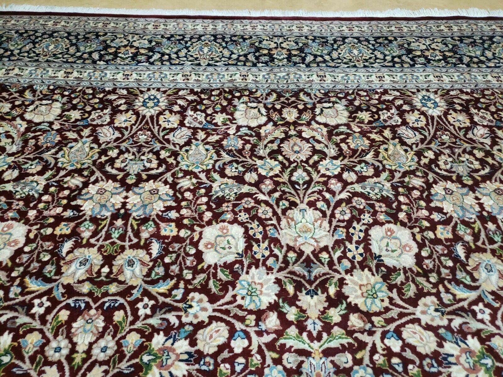 Persian Rug 9x12, Floral Allover, Very Fine, Handmade, Room Sized Oriental Carpet, Sino Persian, Maroon and Navy Blue - Jewel Rugs