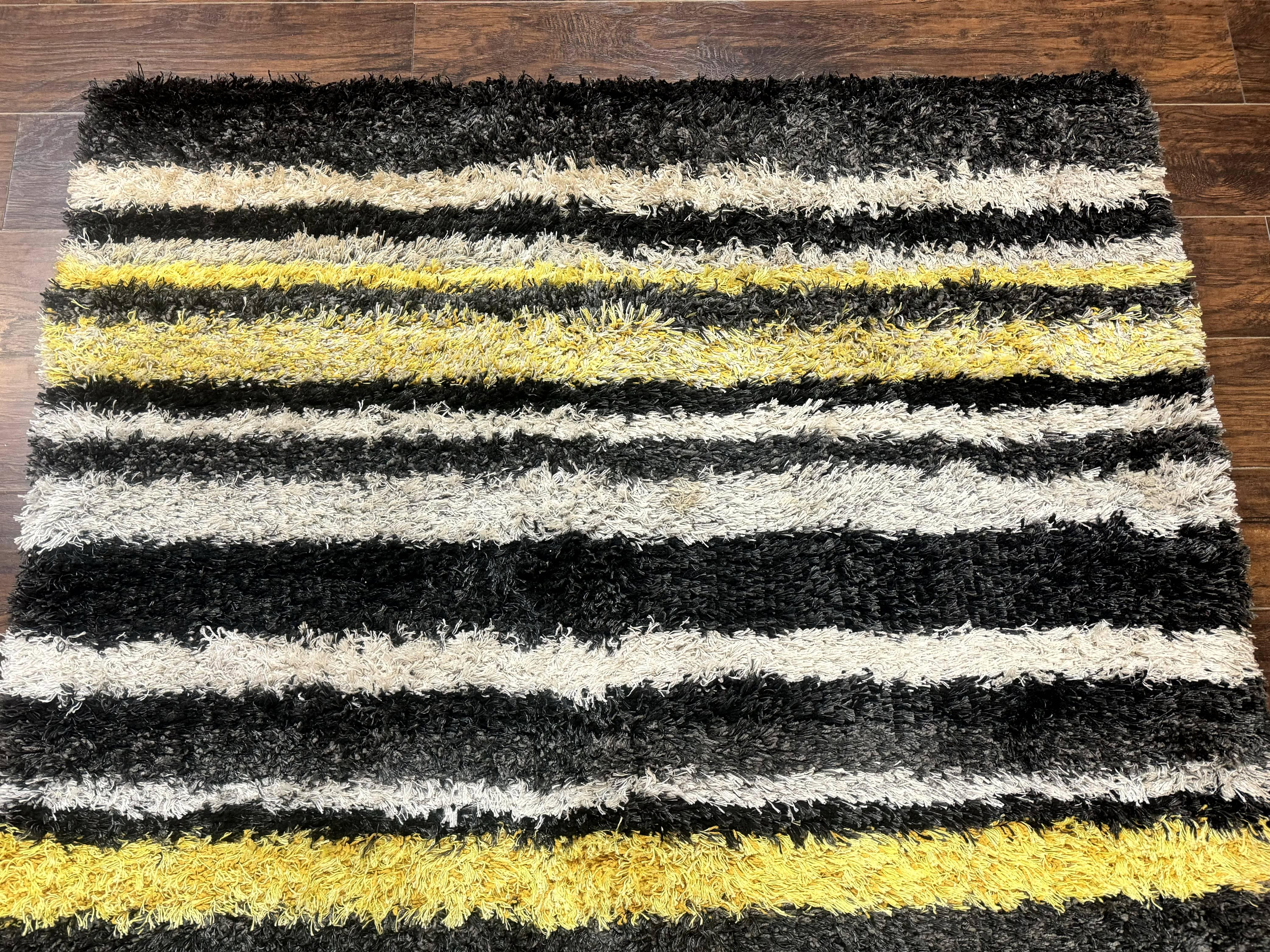 Shag Rug 5x8, Yellow Ivory Charcoal, Contemporary - Jewel Rugs